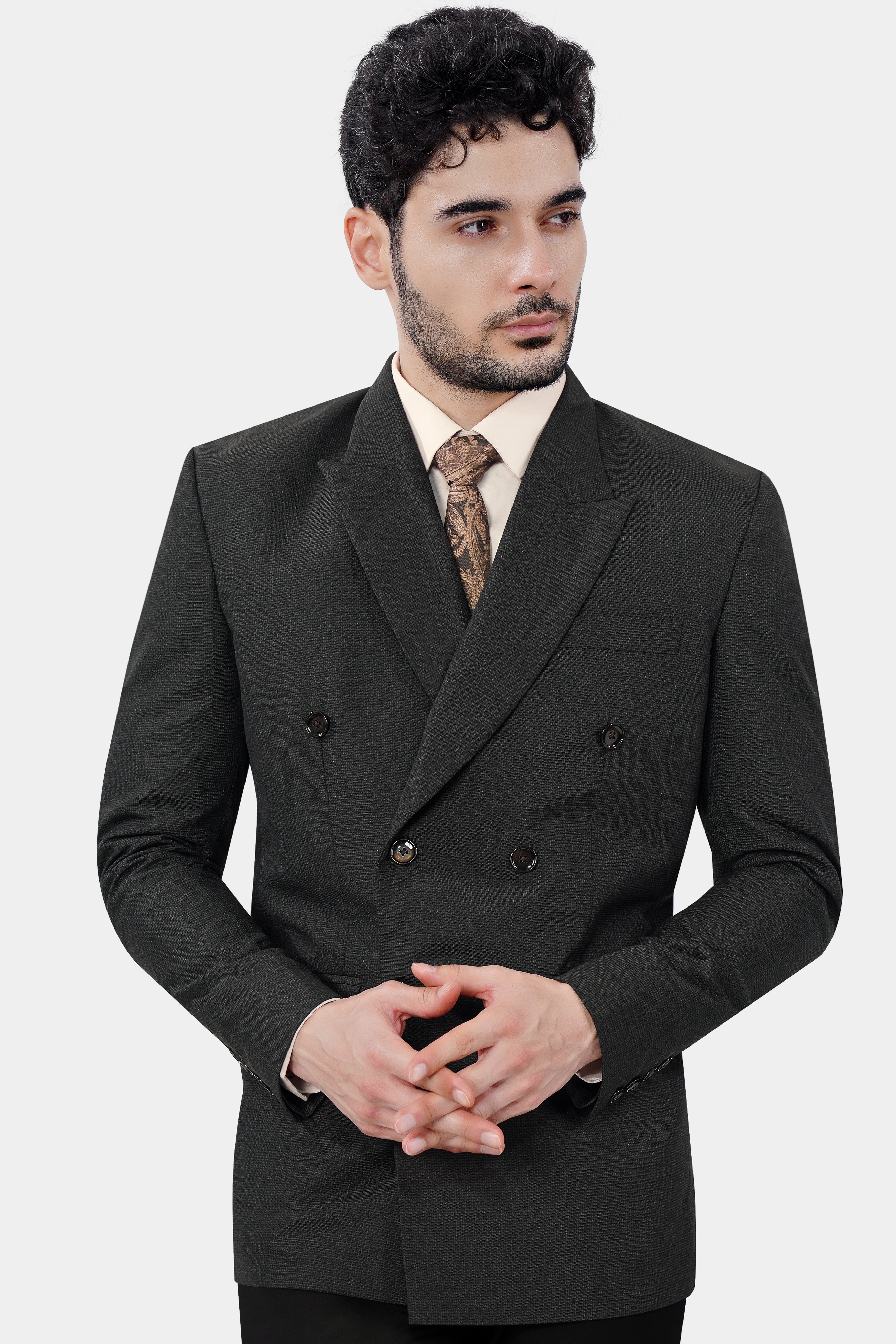 Zeus Black Textured Premium wool blend Double Breasted