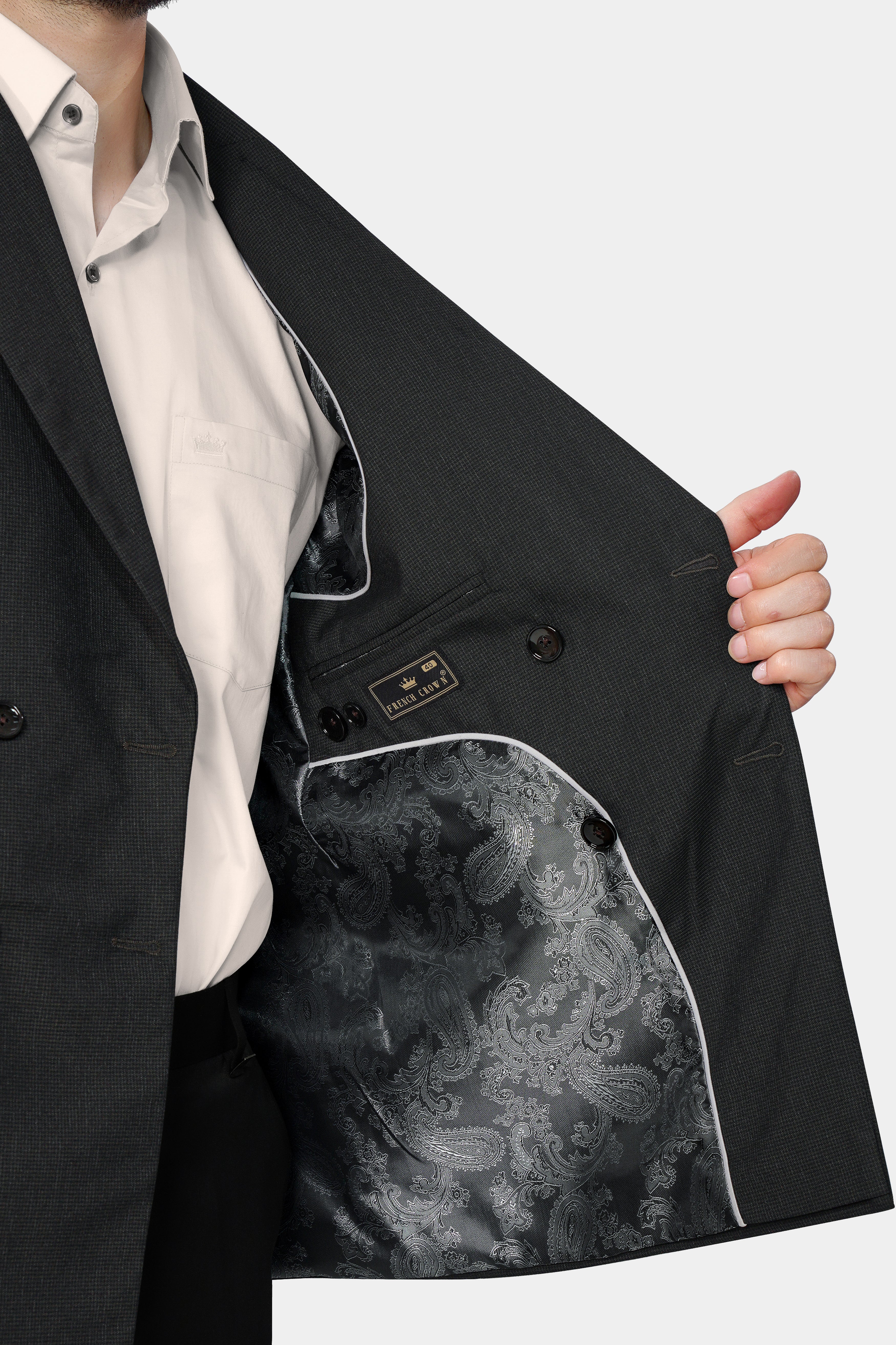 Zeus Black Textured Premium wool blend Double Breasted Blazer For Men.