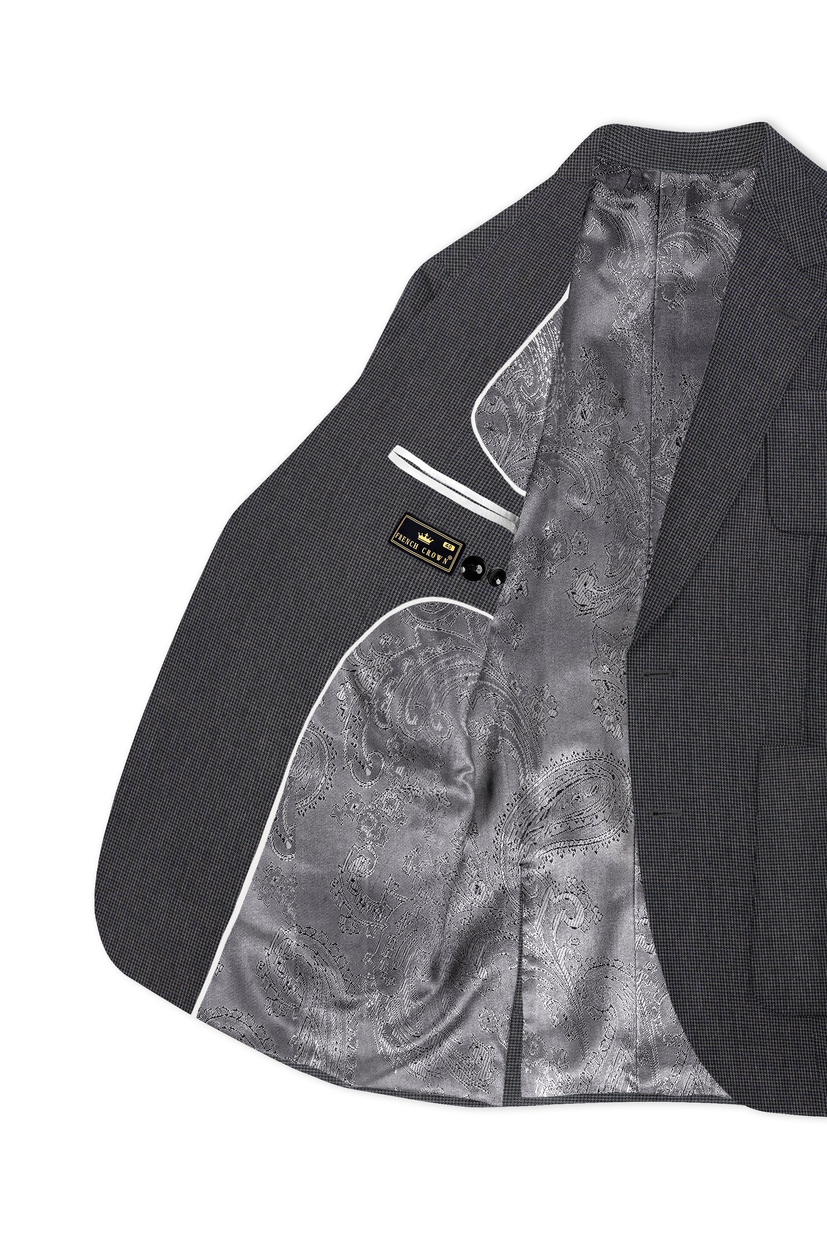 Gunmetal Gray Textured Premium Wool-Blend Single Breasted