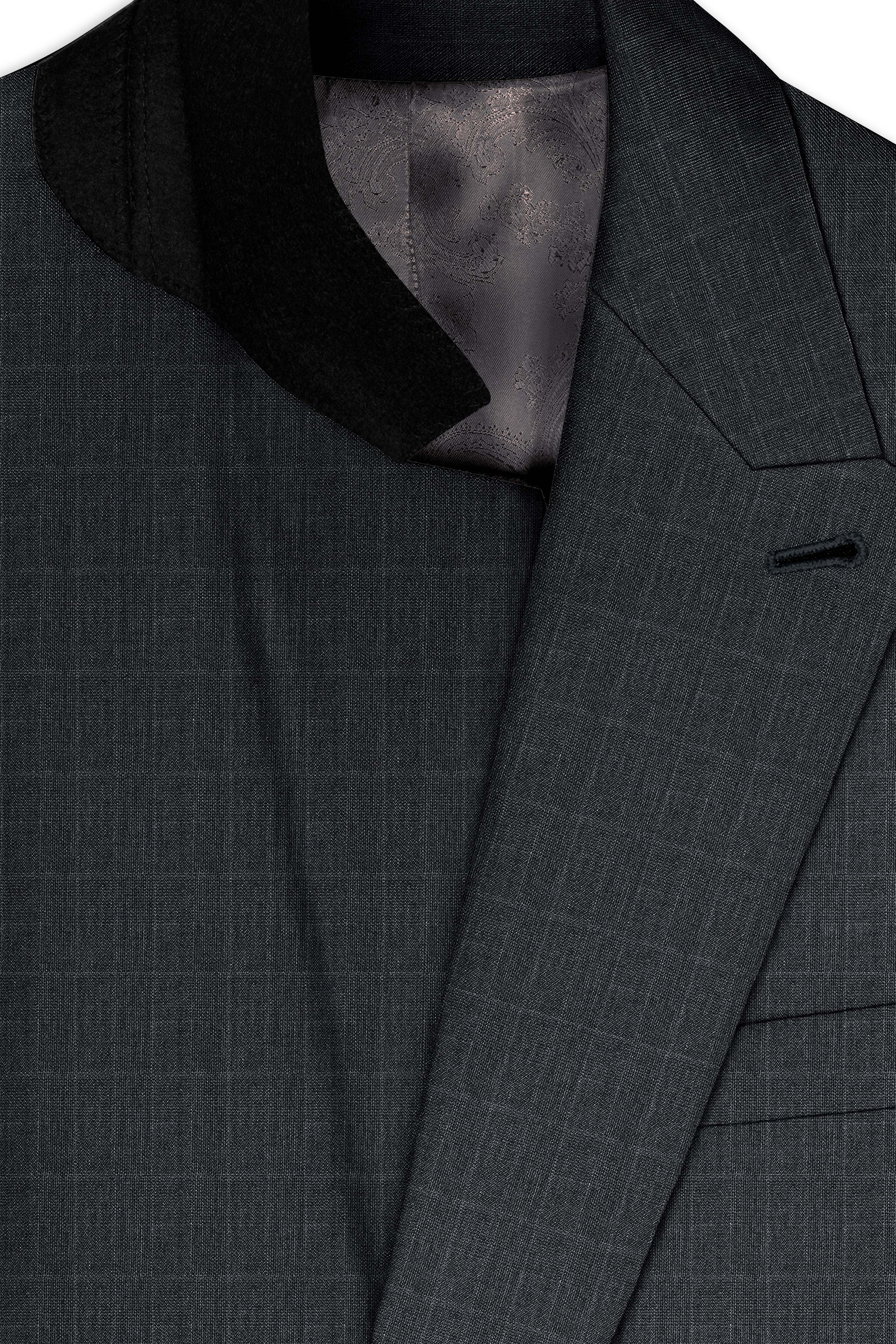 Flint Gray Subtle Checkered Wool Rich Double Breasted Blazer