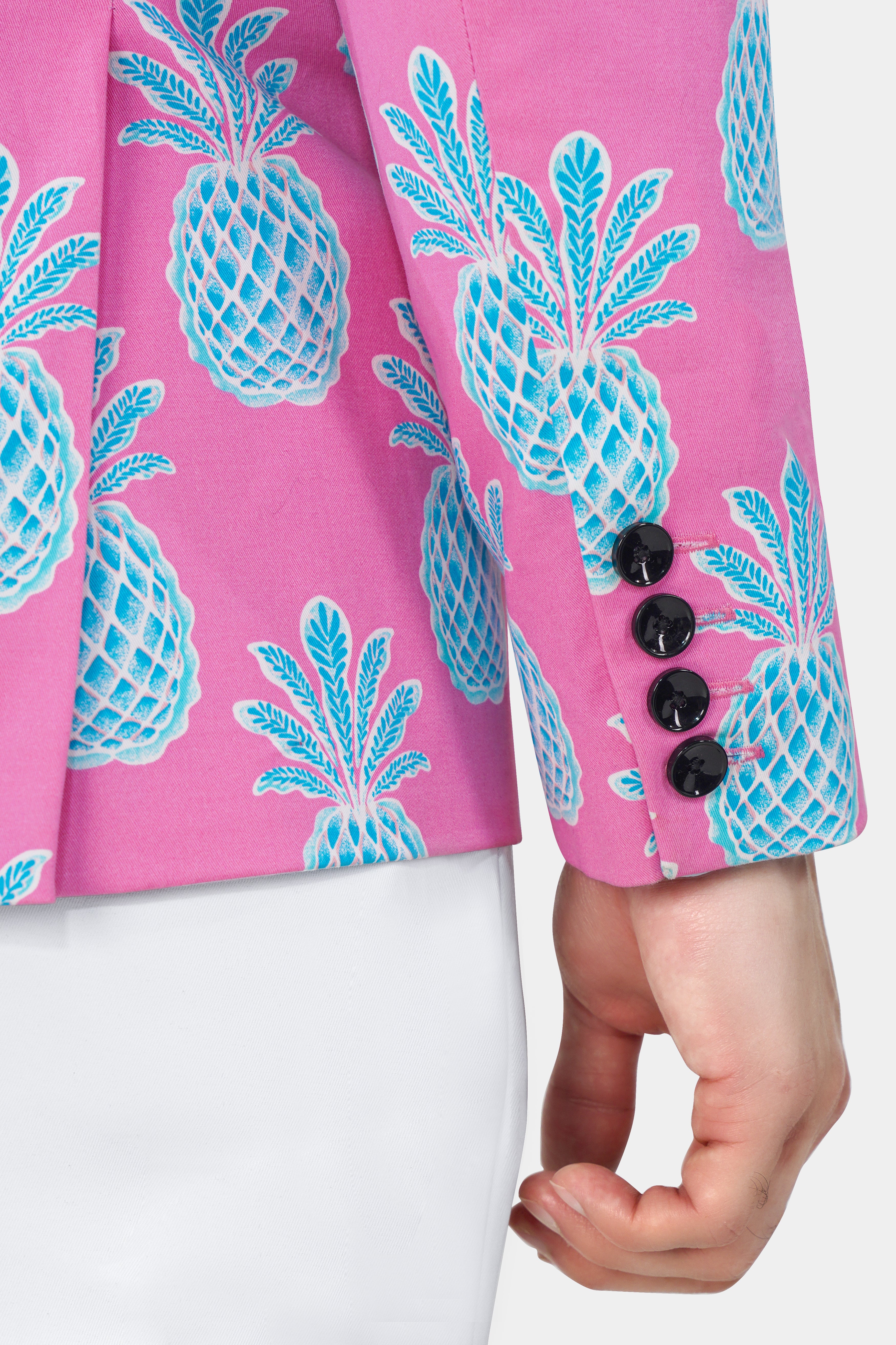 Hopbush Pink and Pelorus Blue Pineapple Printed Premium Cotton Blazer BL3012-SB-36, BL3012-SB-38, BL3012-SB-40, BL3012-SB-42, BL3012-SB-44, BL3012-SB-46, BL3012-SB-48, BL3012-SB-50, BL3012-SB-52, BL3012-SB-54, BL3012-SB-56, BL3012-SB-58, BL3012-SB-60