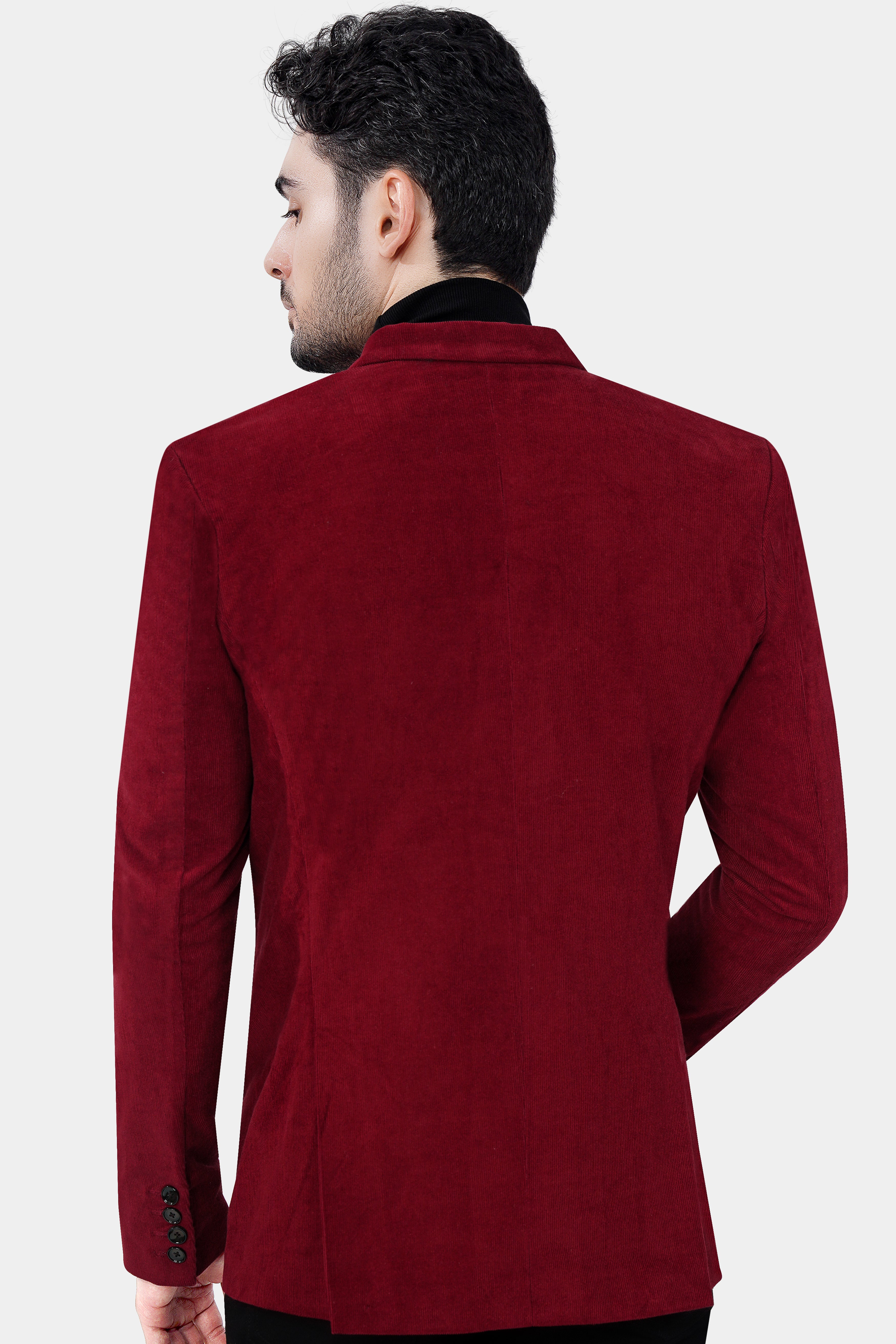 Heath Red Textured Premium polyester Double Breasted Blazer For Men.