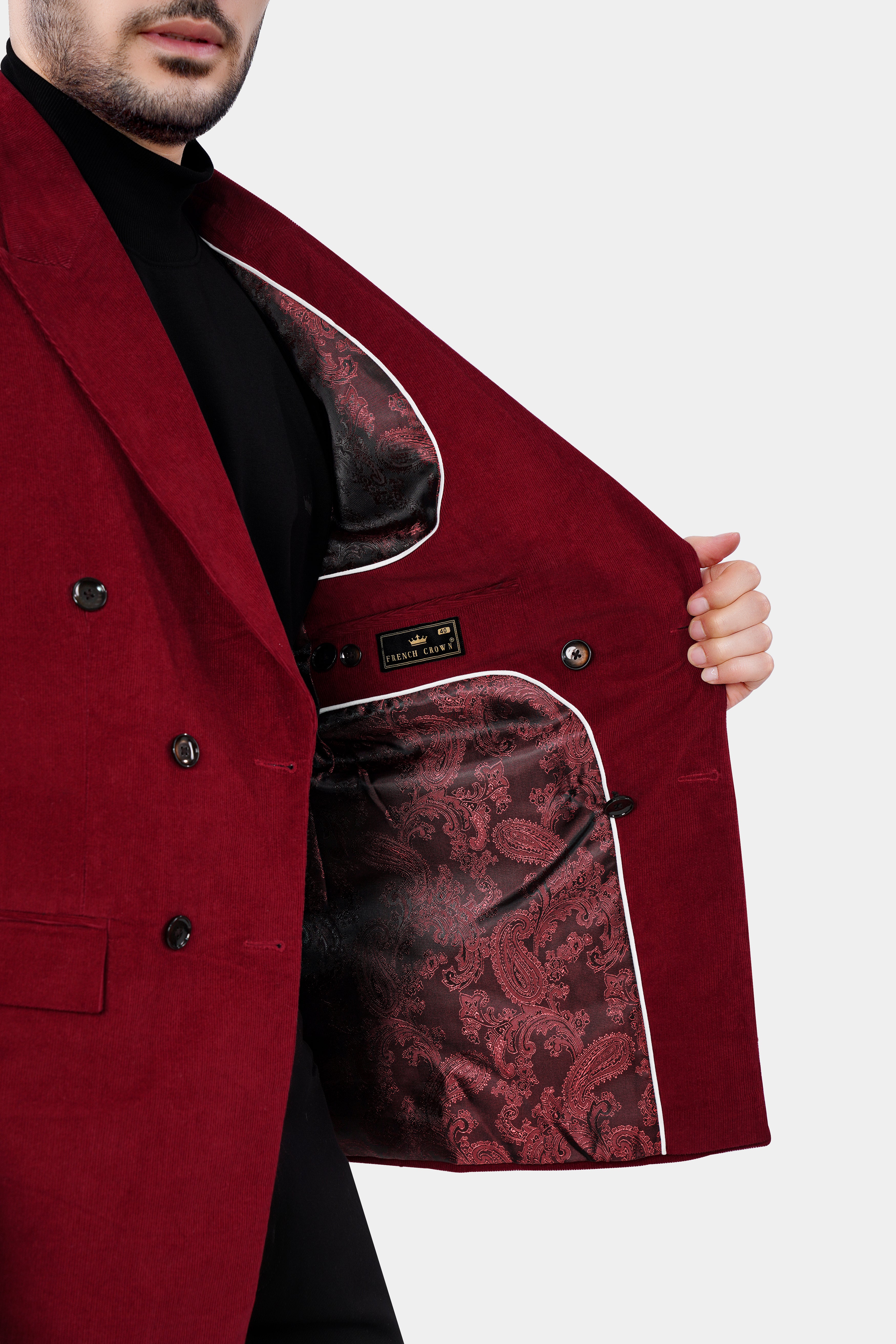 Heath Red Textured Premium polyester Double Breasted Blazer For Men.