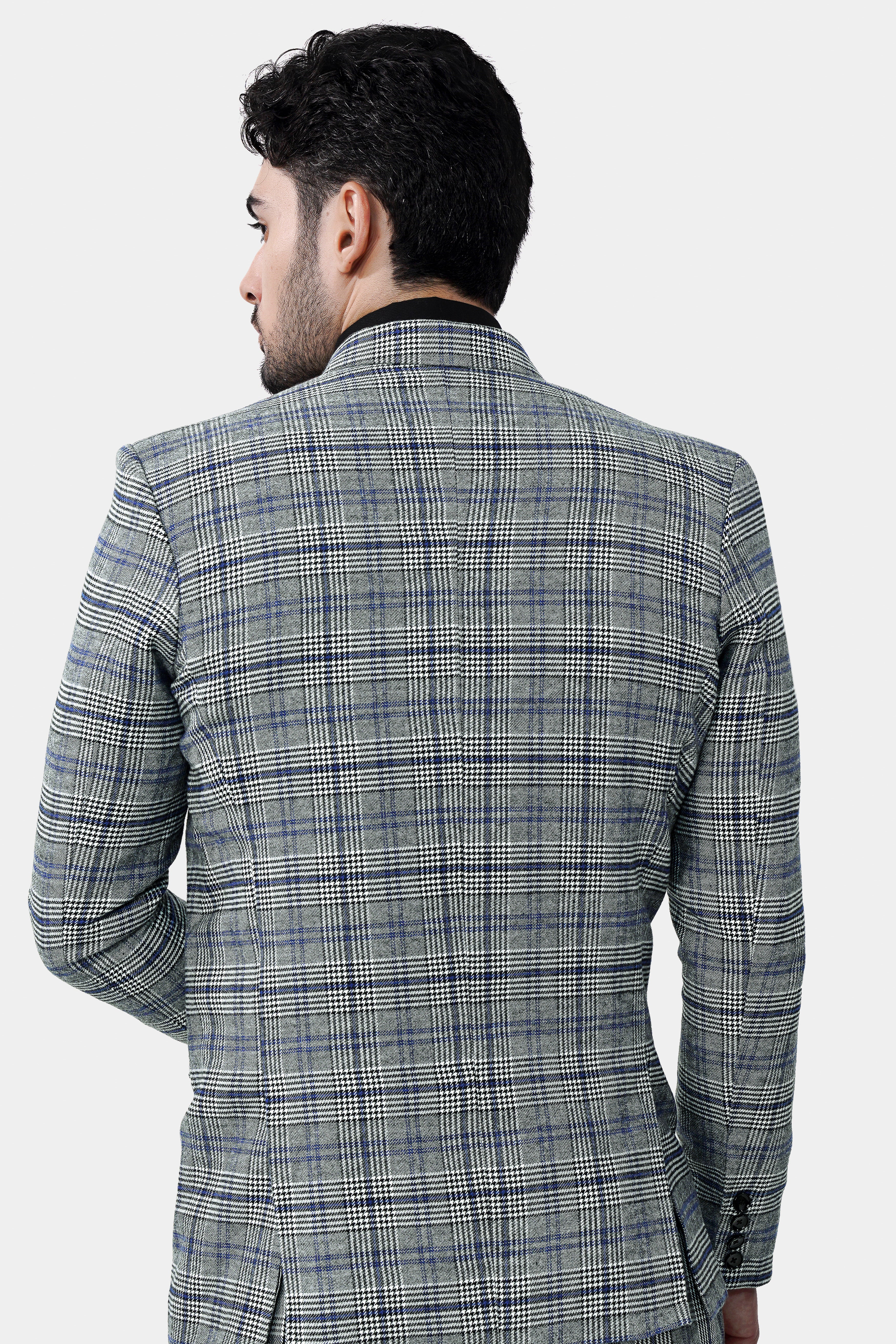 Chalice Gray and Chathams Blue Plaid Houndstooth Tweed Double-Breasted Blazer BL3027-DB-36, BL3027-DB-38, BL3027-DB-40, BL3027-DB-42, BL3027-DB-44, BL3027-DB-46, BL3027-DB-48, BL3027-DB-50, BL3027-DB-52, BL3027-DB-54, BL3027-DB-56, BL3027-DB-58, BL3027-DB-60
