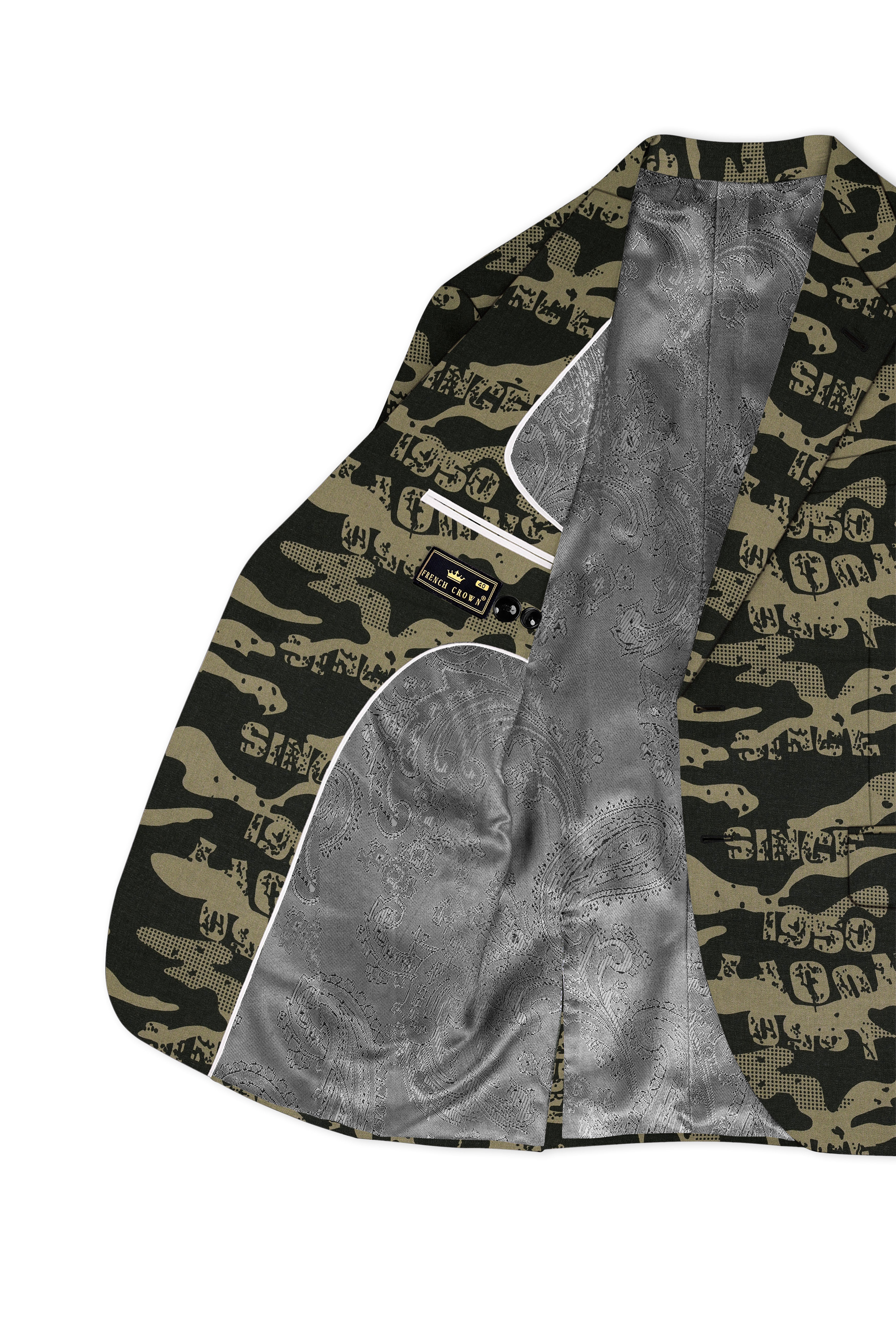 Jade Black and Woodland Green Printed Premium Cotton Single-Breasted Blazer