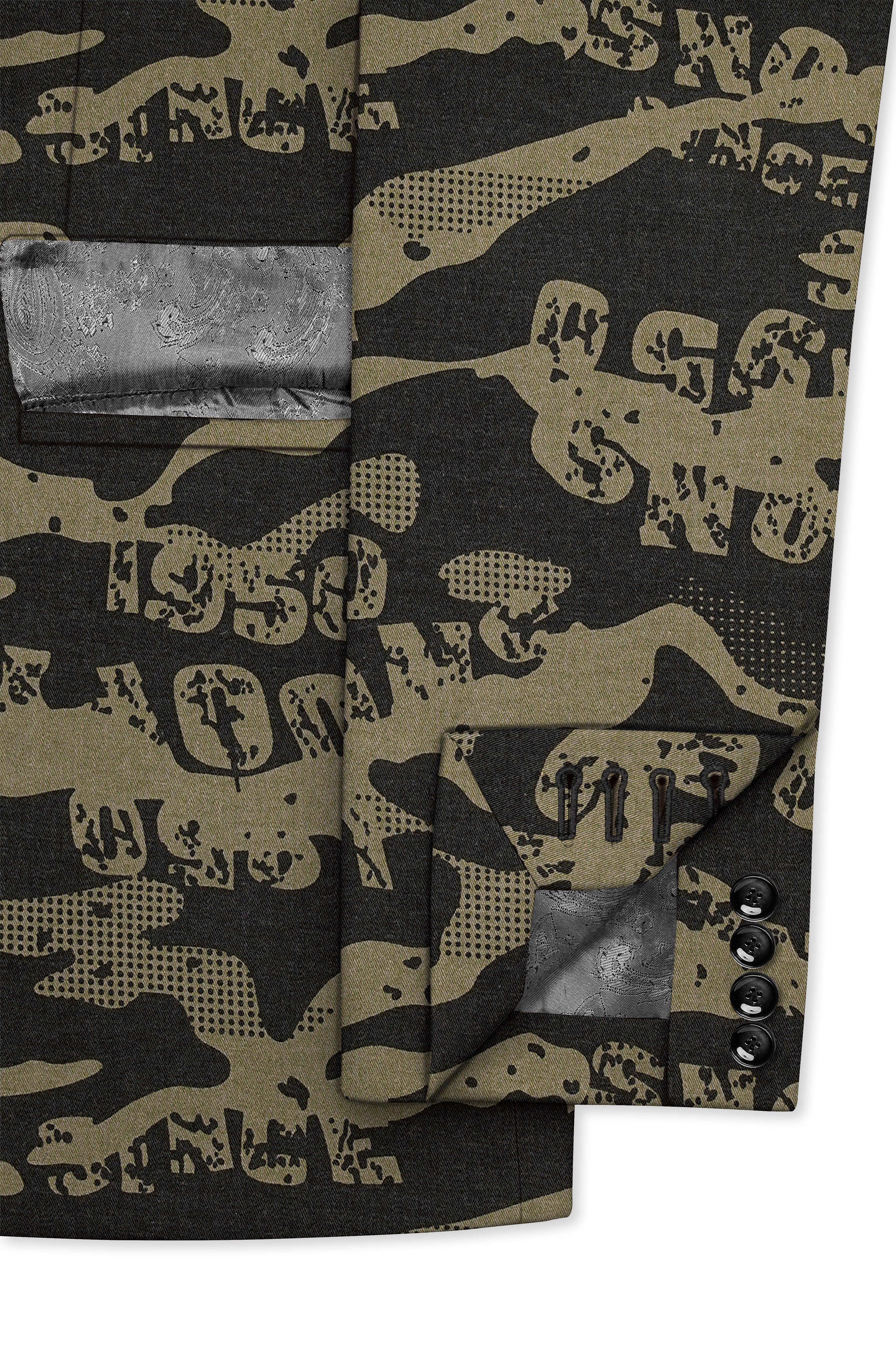 Jade Black and Woodland Green Printed Premium Cotton Single-Breasted Blazer