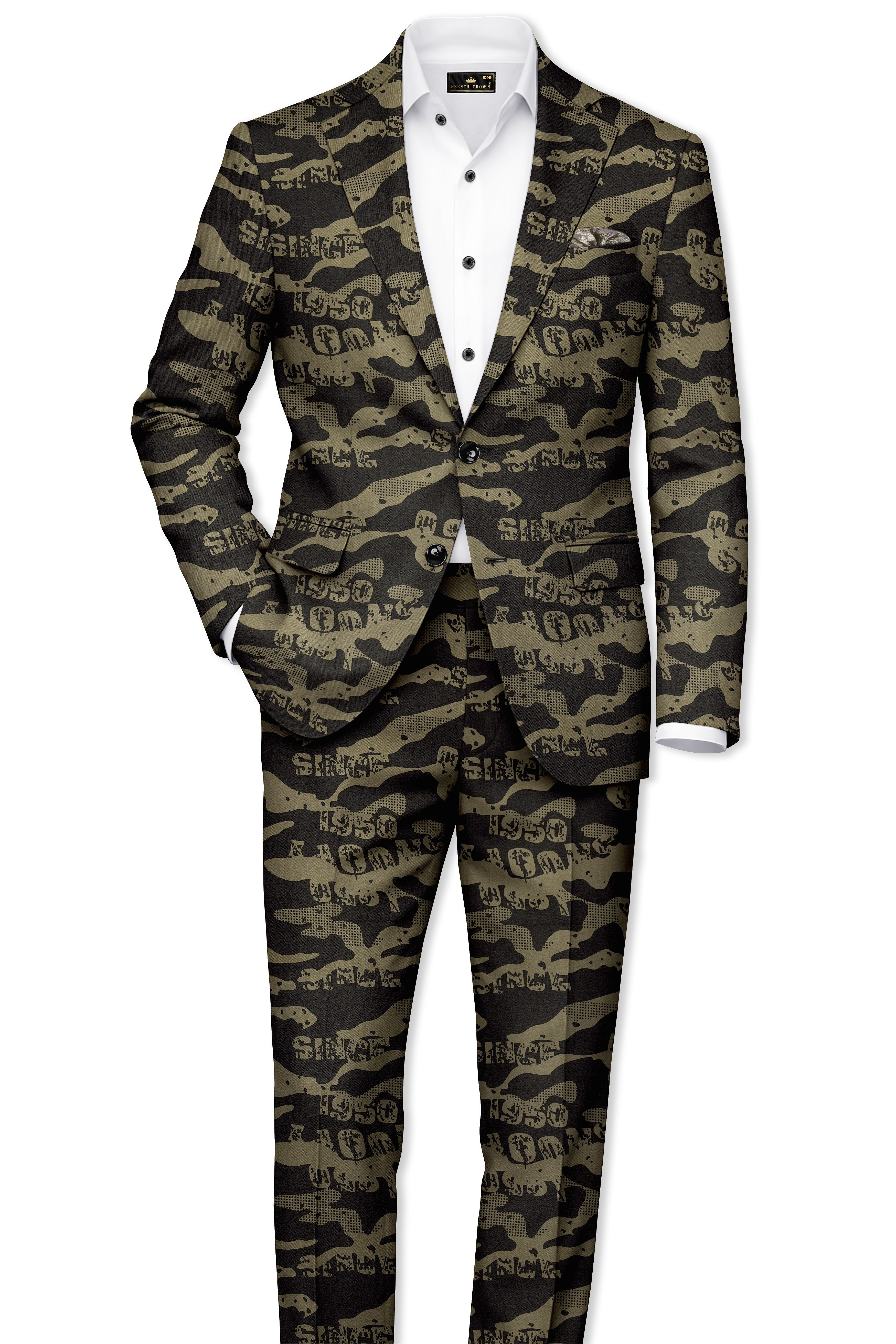 Jade Black and Woodland Green Printed Premium Cotton Single-Breasted Blazer