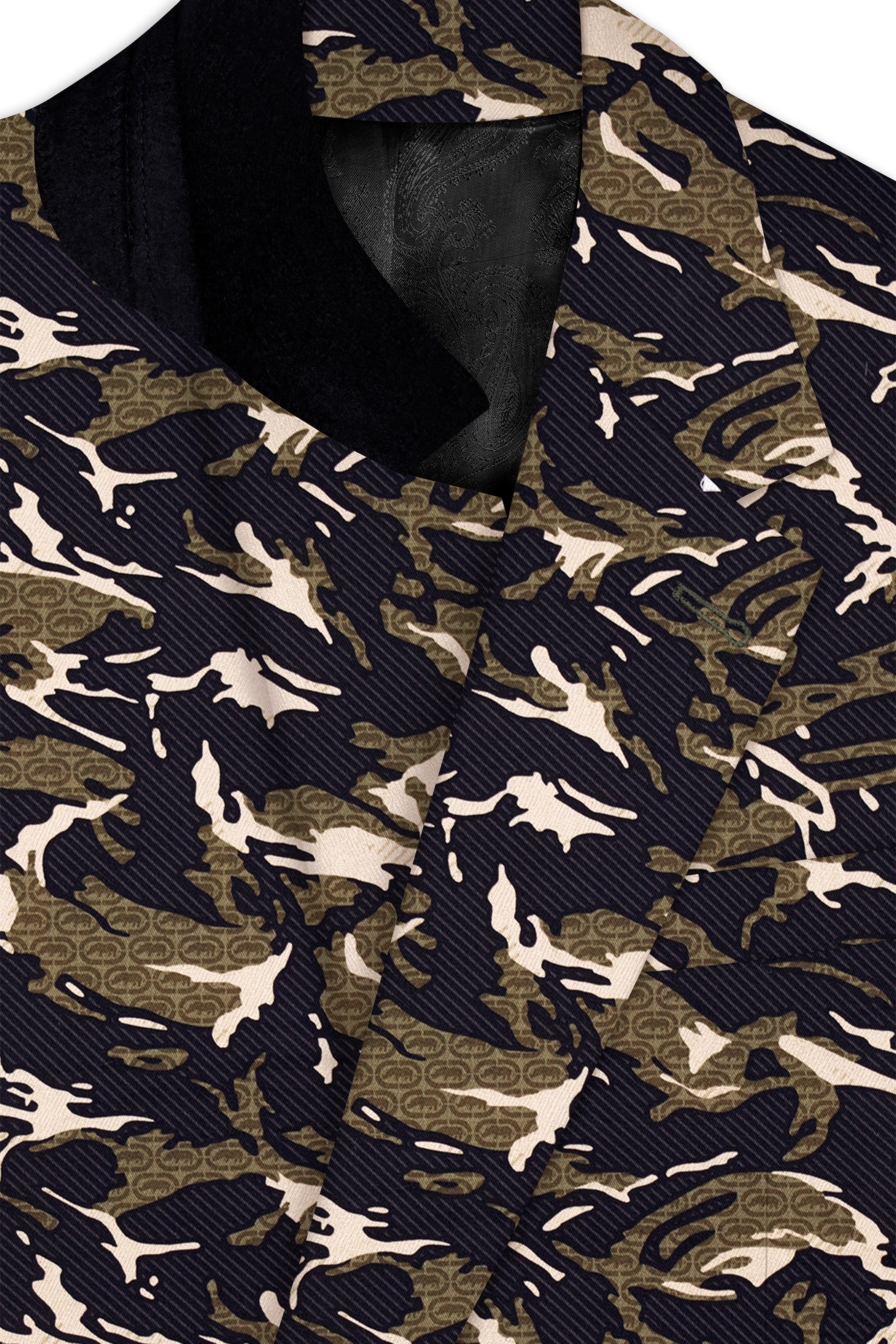 Mirage Black and Sage Green Printed Premium Cotton Single-Breasted Blazer
