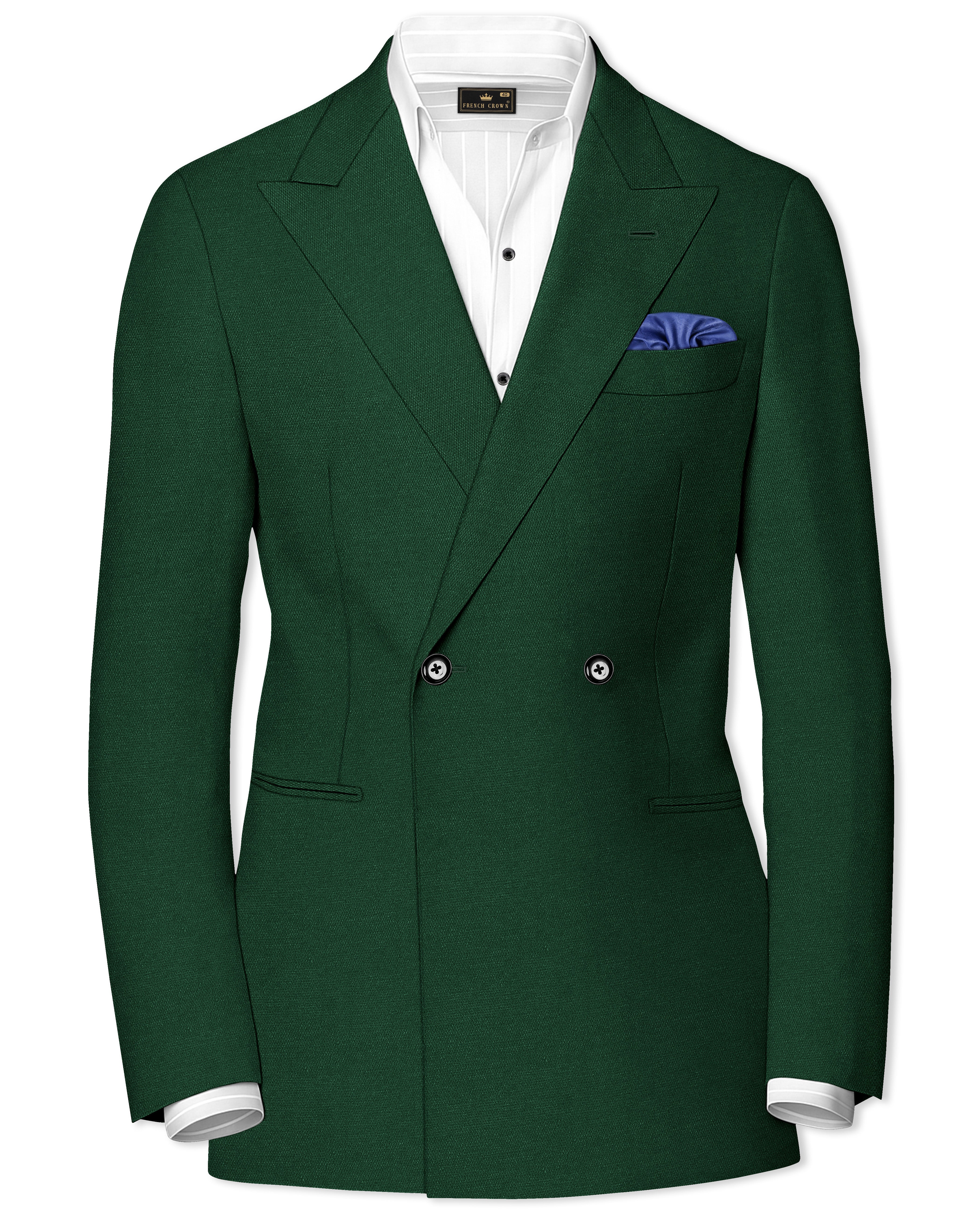 Basil Green Textured Premium wool blend Double Breasted Blazer For