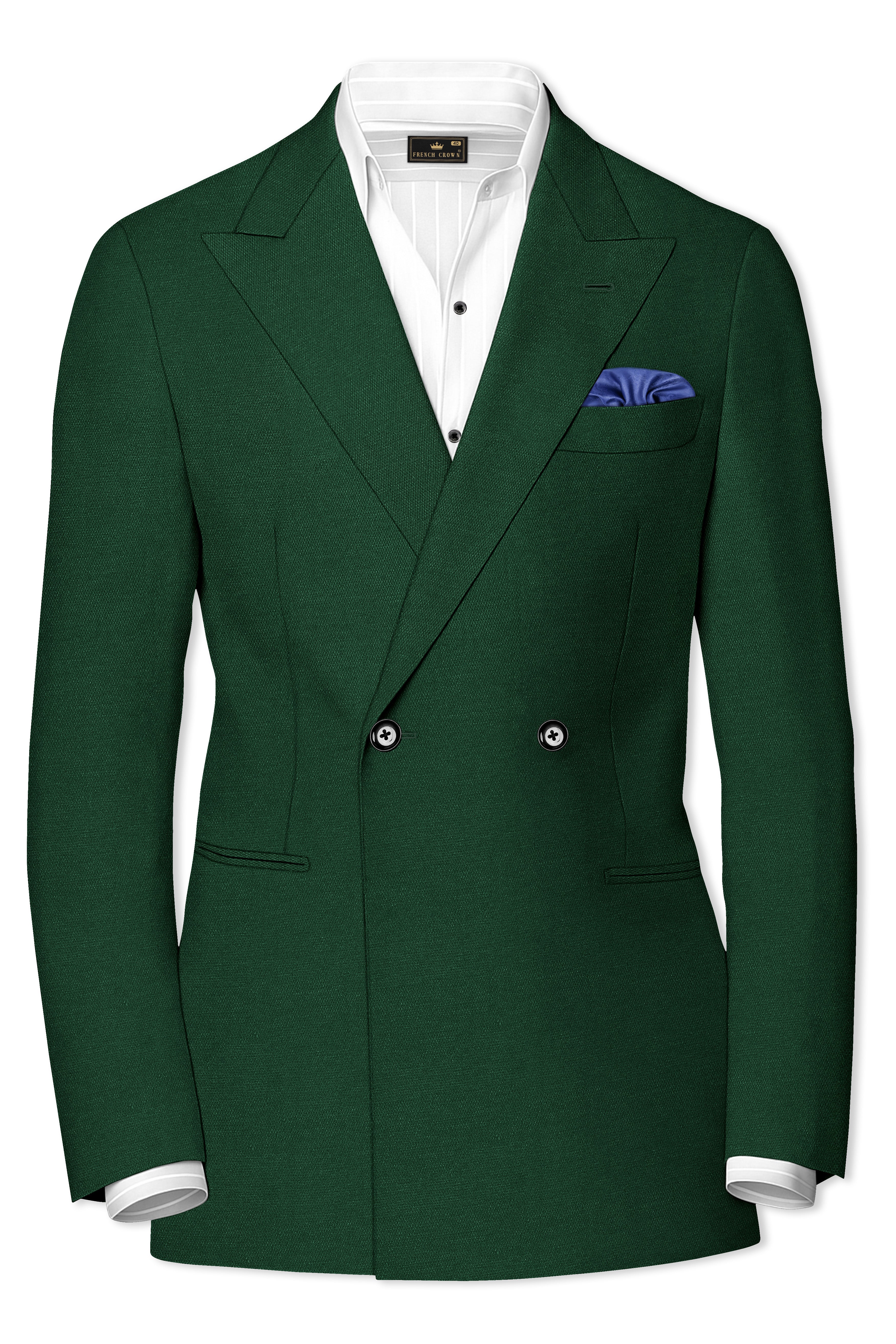 Basil Green Wool Rich Double-Breasted Blazer