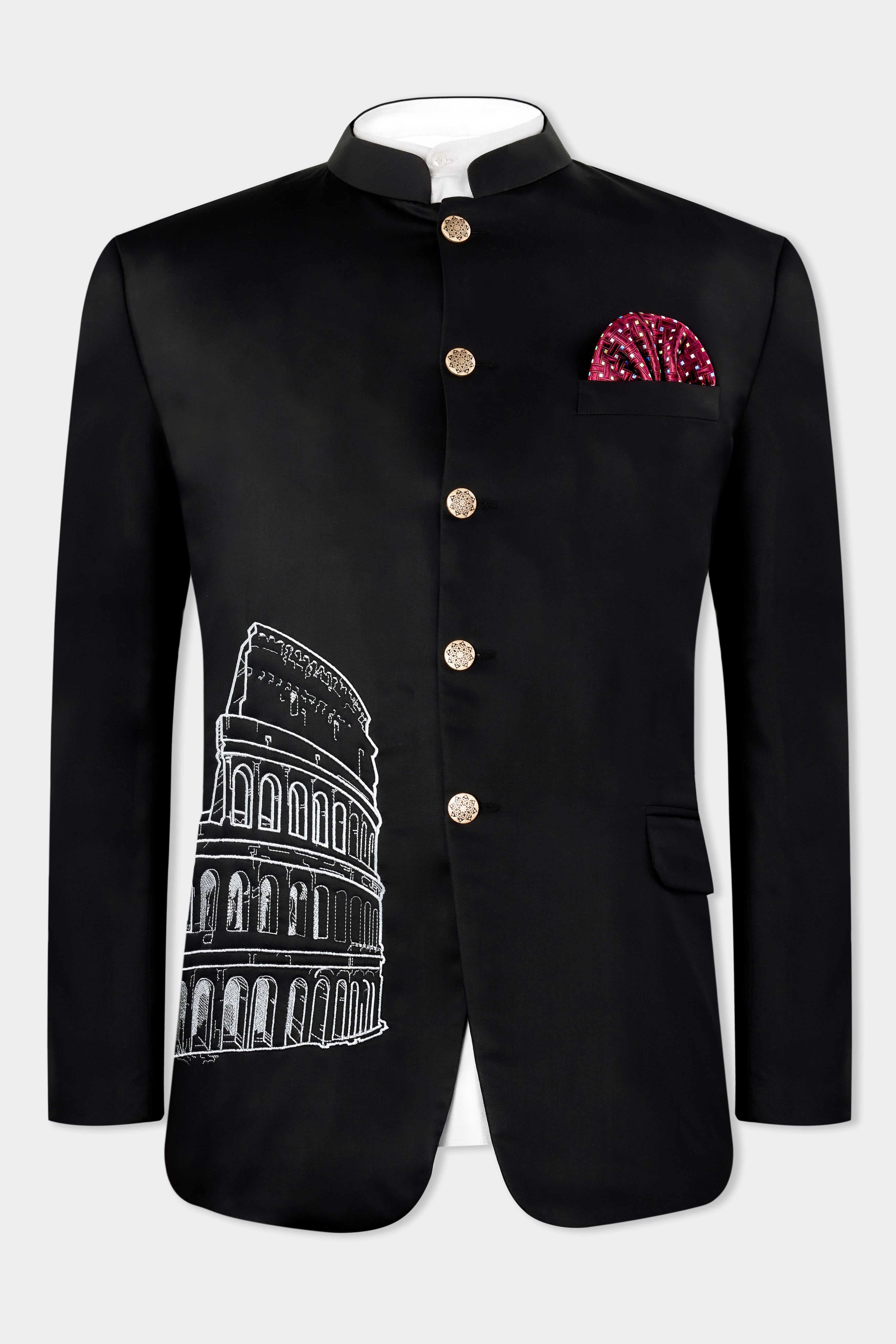 Jade Black Colosseum Embroidered Wool Rich Designer Blazer BL3048-BG-E249-36, BL3048-BG-E249-38, BL3048-BG-E249-40, BL3048-BG-E249-42, BL3048-BG-E249-44, BL3048-BG-E249-46, BL3048-BG-E249-48, BL3048-BG-E249-50, BL3048-BG-E249-52, BL3048-BG-E249-54, BL3048-BG-E249-56, BL3048-BG-E249-58, BL3048-BG-E249-60