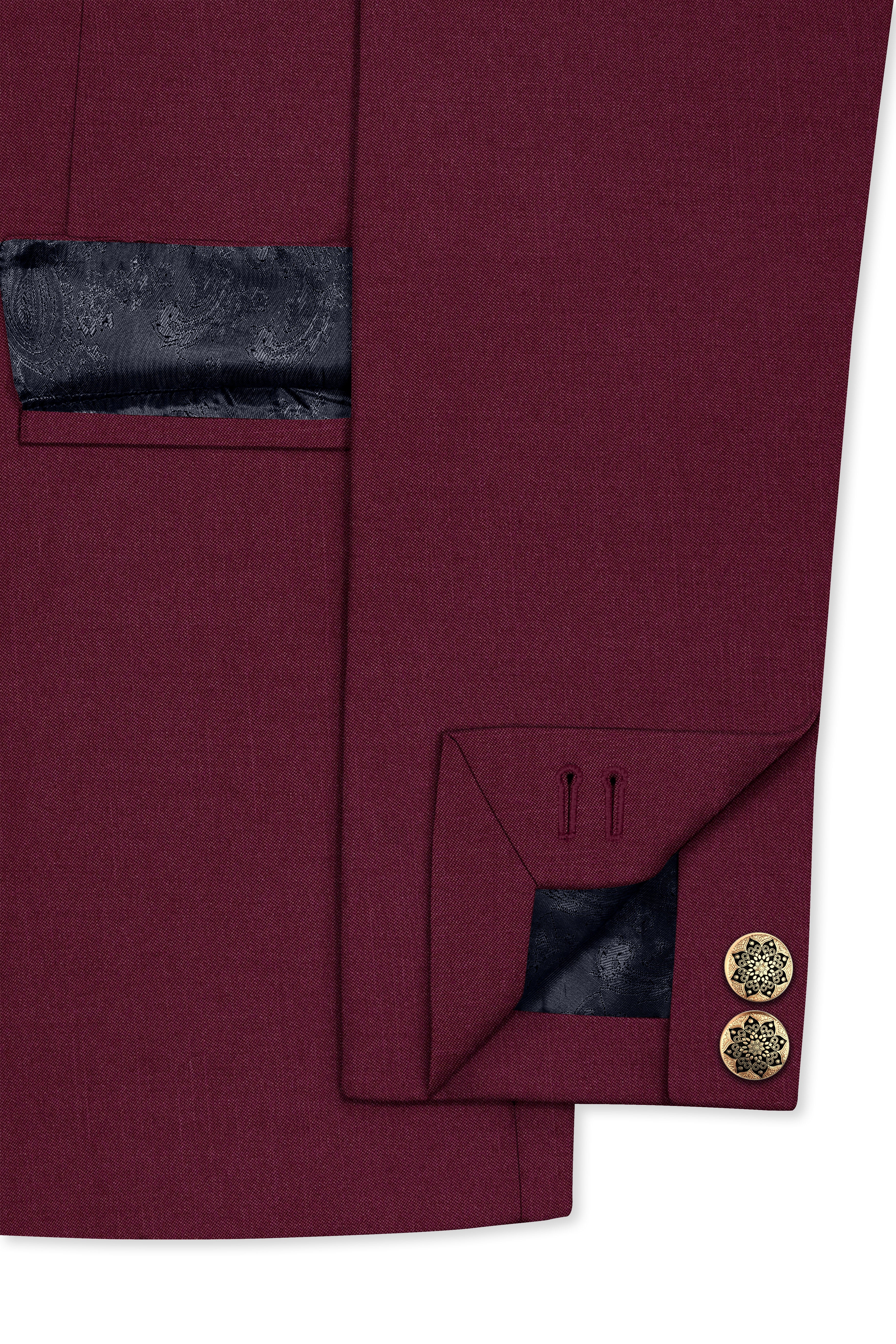 Bordeaux Maroon Cross Placket Wool Rich Bandhgala Blazer