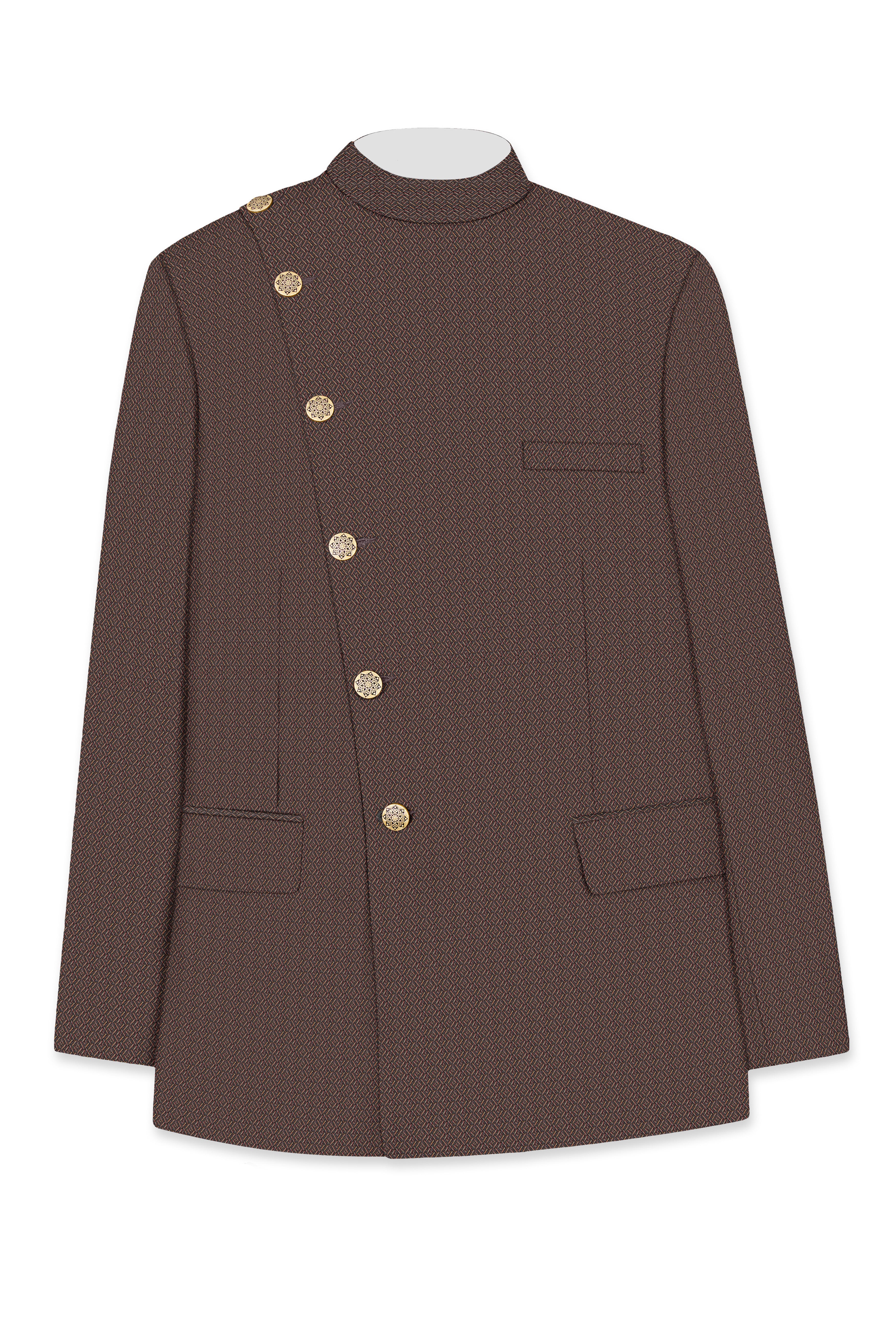 Hemp Brown Cross Placket Wool Rich Bandhgala Blazer