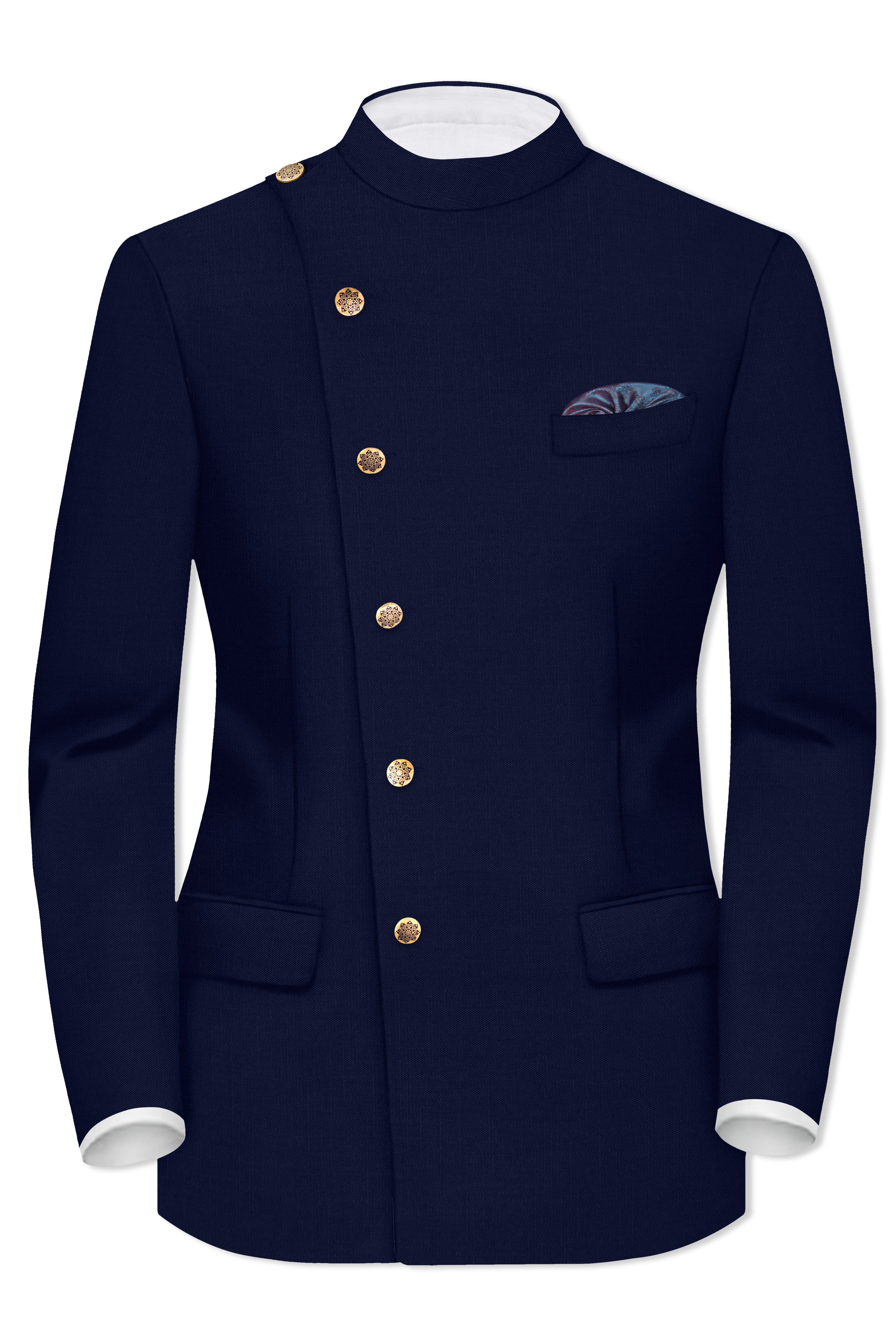 Cloud Burst Blue Cross Placket Wool Rich Bandhgala Blazer