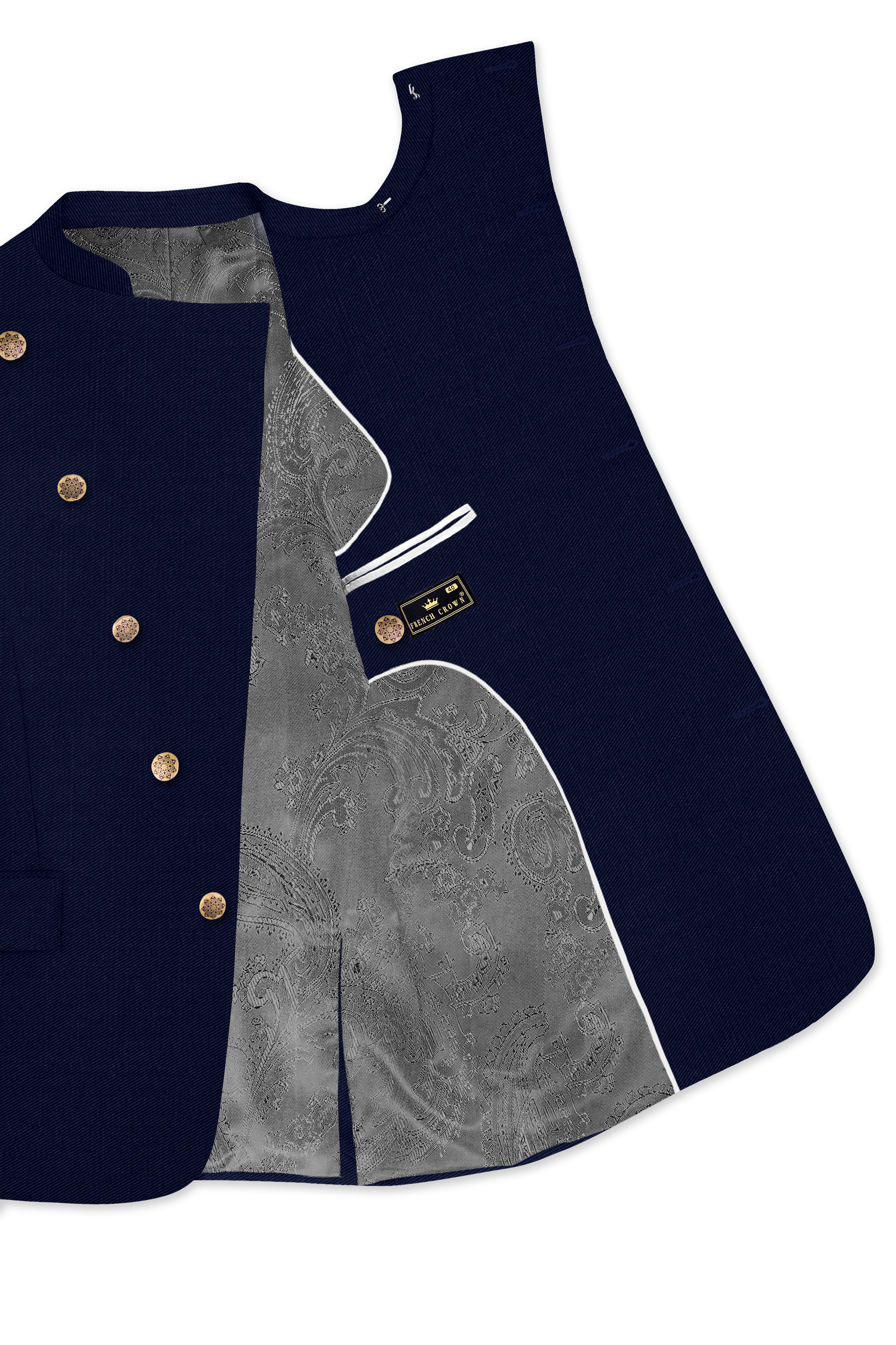 Cloud Burst Blue Cross Placket Wool Rich Bandhgala Blazer