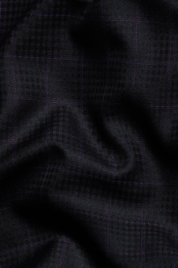 Bastille Black and Murasaki Purple Windowpane Cross Buttoned Wool Rich Bandhgala Blazer