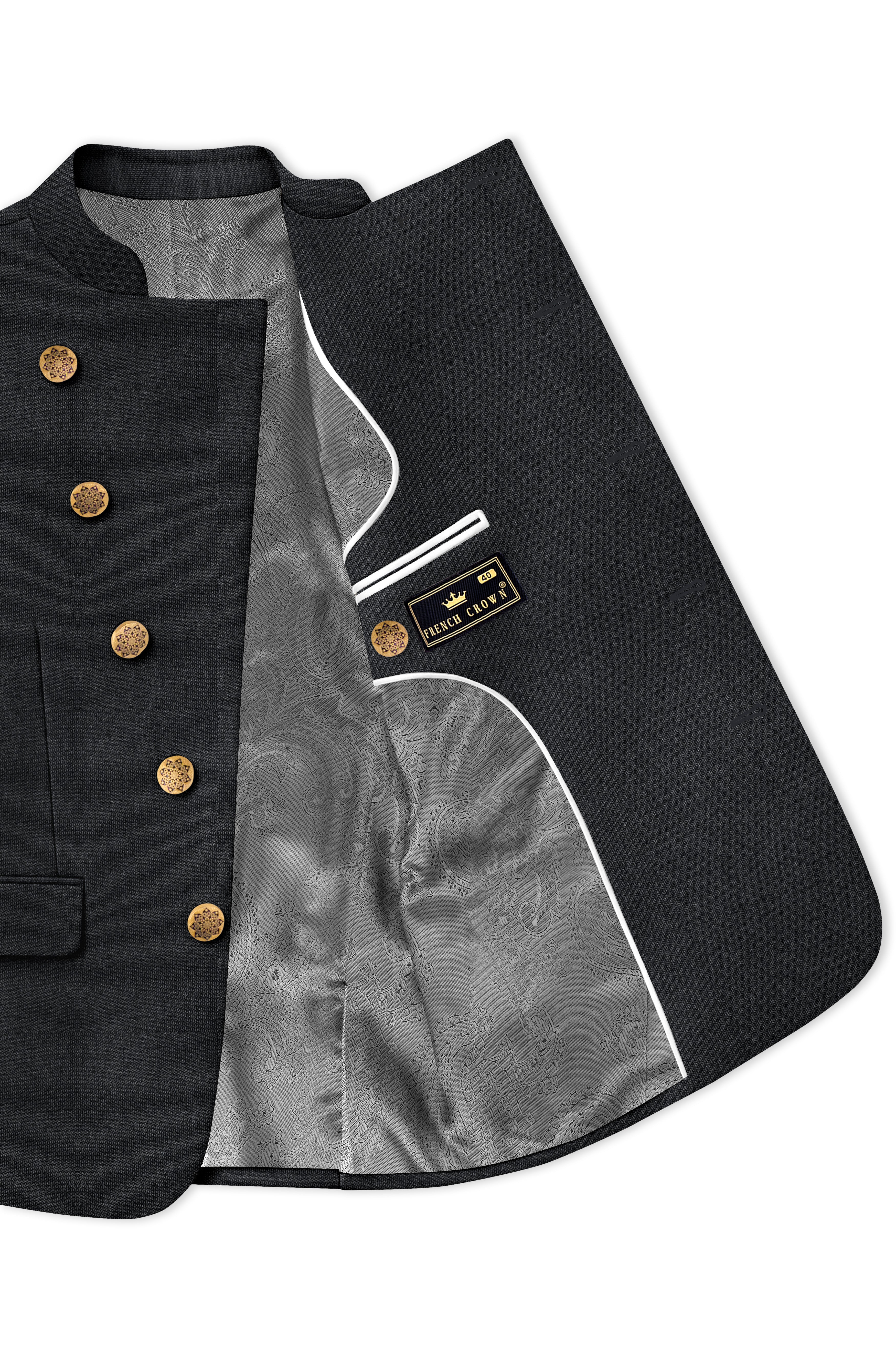 Gunmetal Grey Cross Placket Wool Rich Bandhgala Blazer