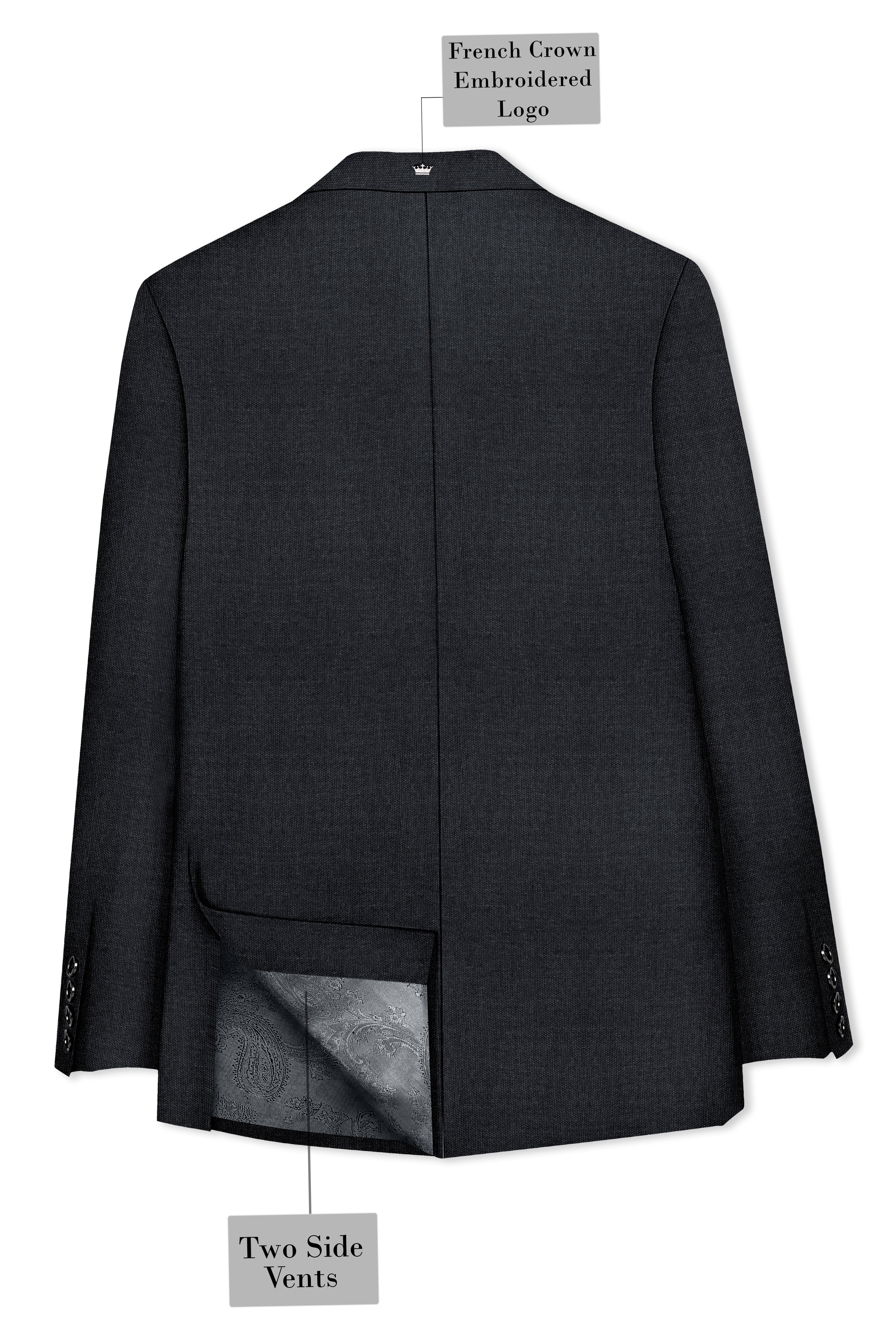 Gunmetal Grey Cross Placket Wool Rich Bandhgala Blazer