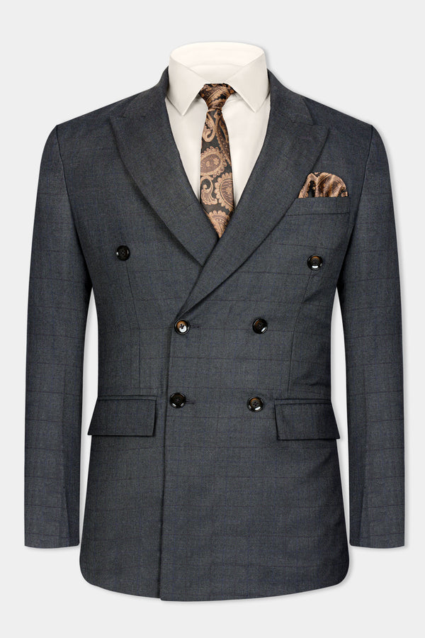 Arsenic Grey Wool Rich Double Breasted Blazer