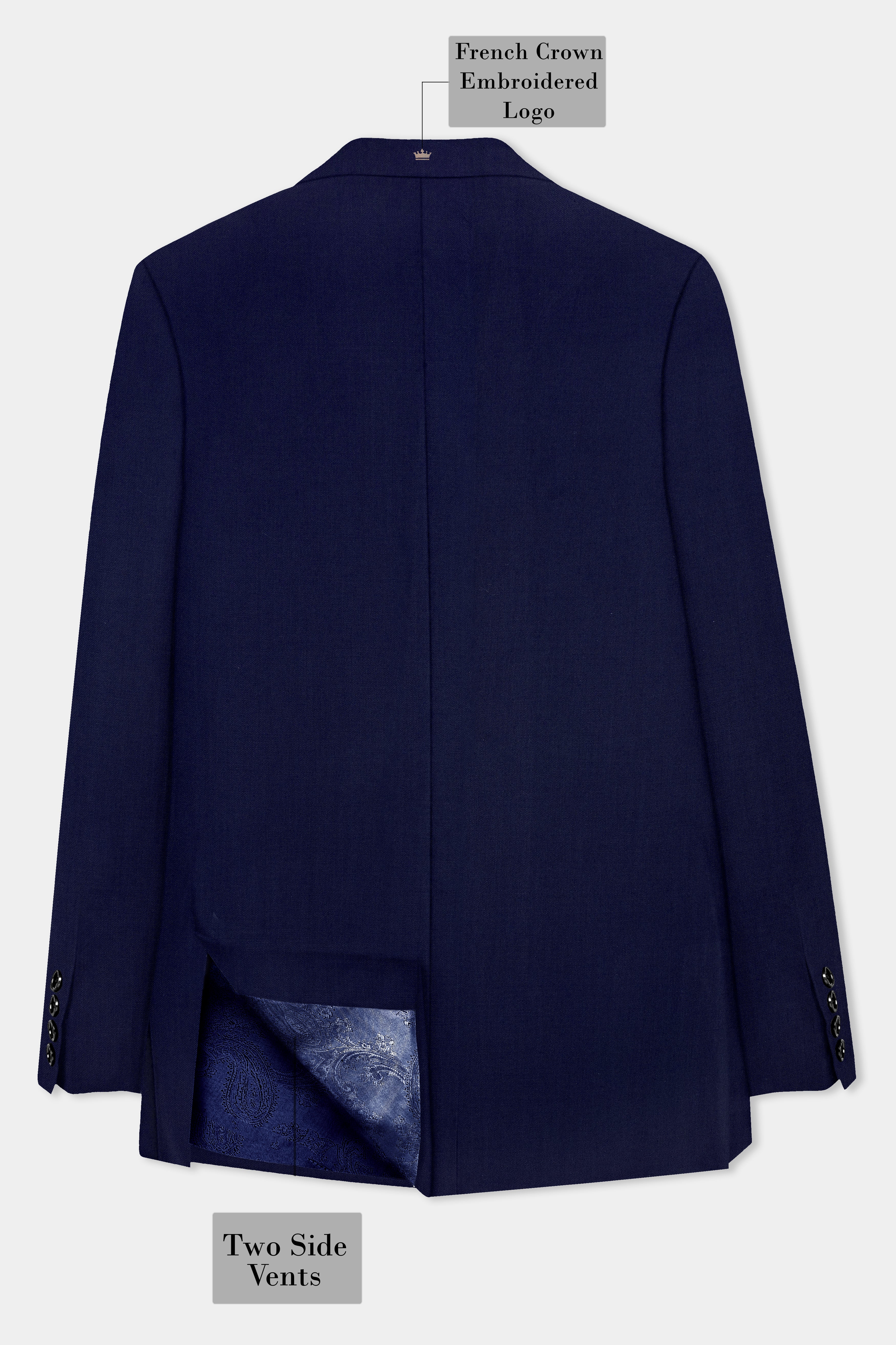 Cinder Blue Plain-Solid Premium wool blend Double Breasted Blazer