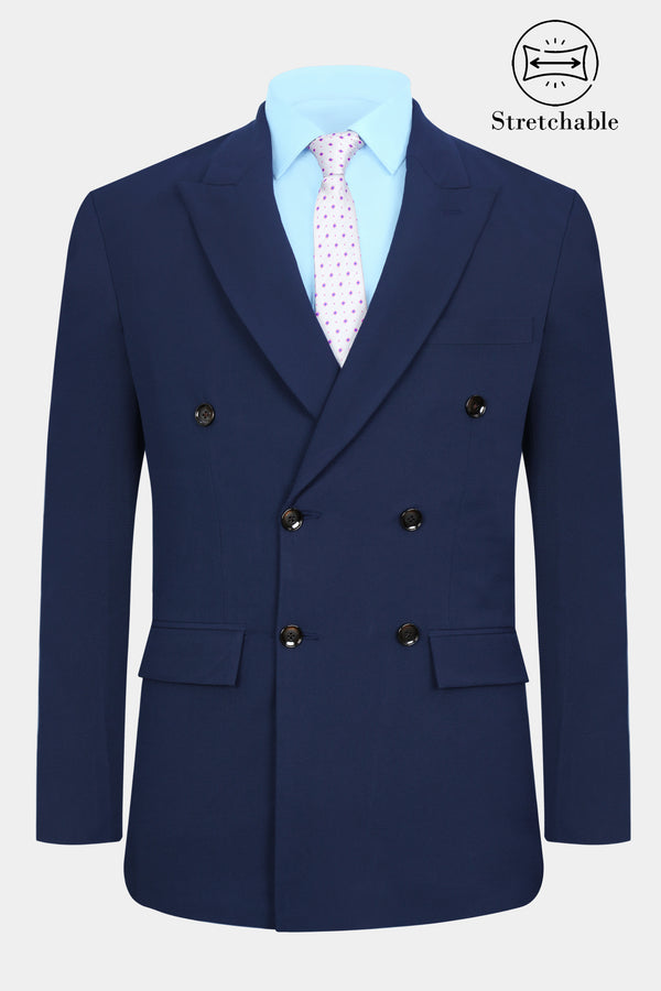 Cloud Burst Blue Wool Rich Double Breasted Stretchable Traveler Blazer