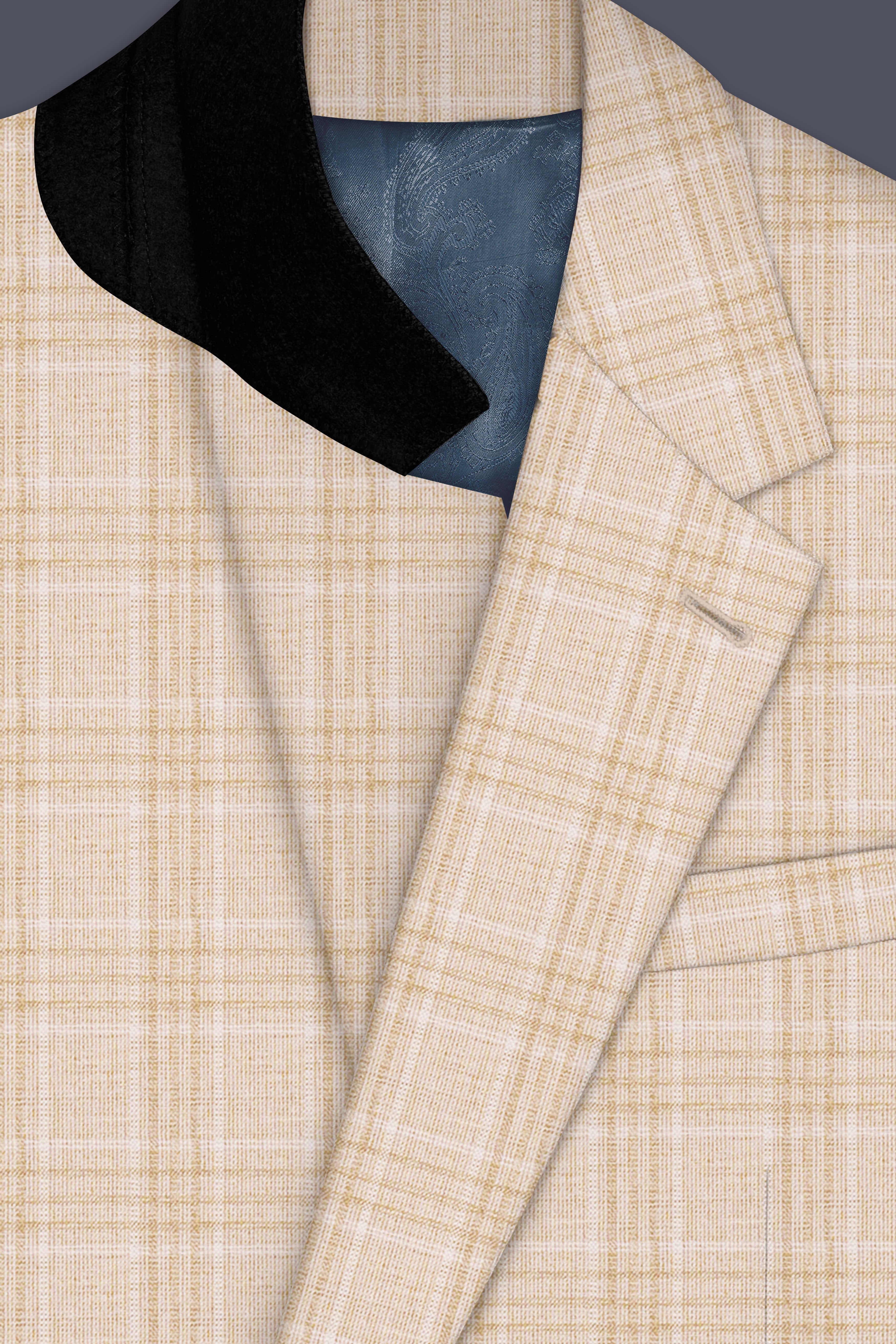 Hampton Beige Wool Rich Plaid Single Breasted Blazer