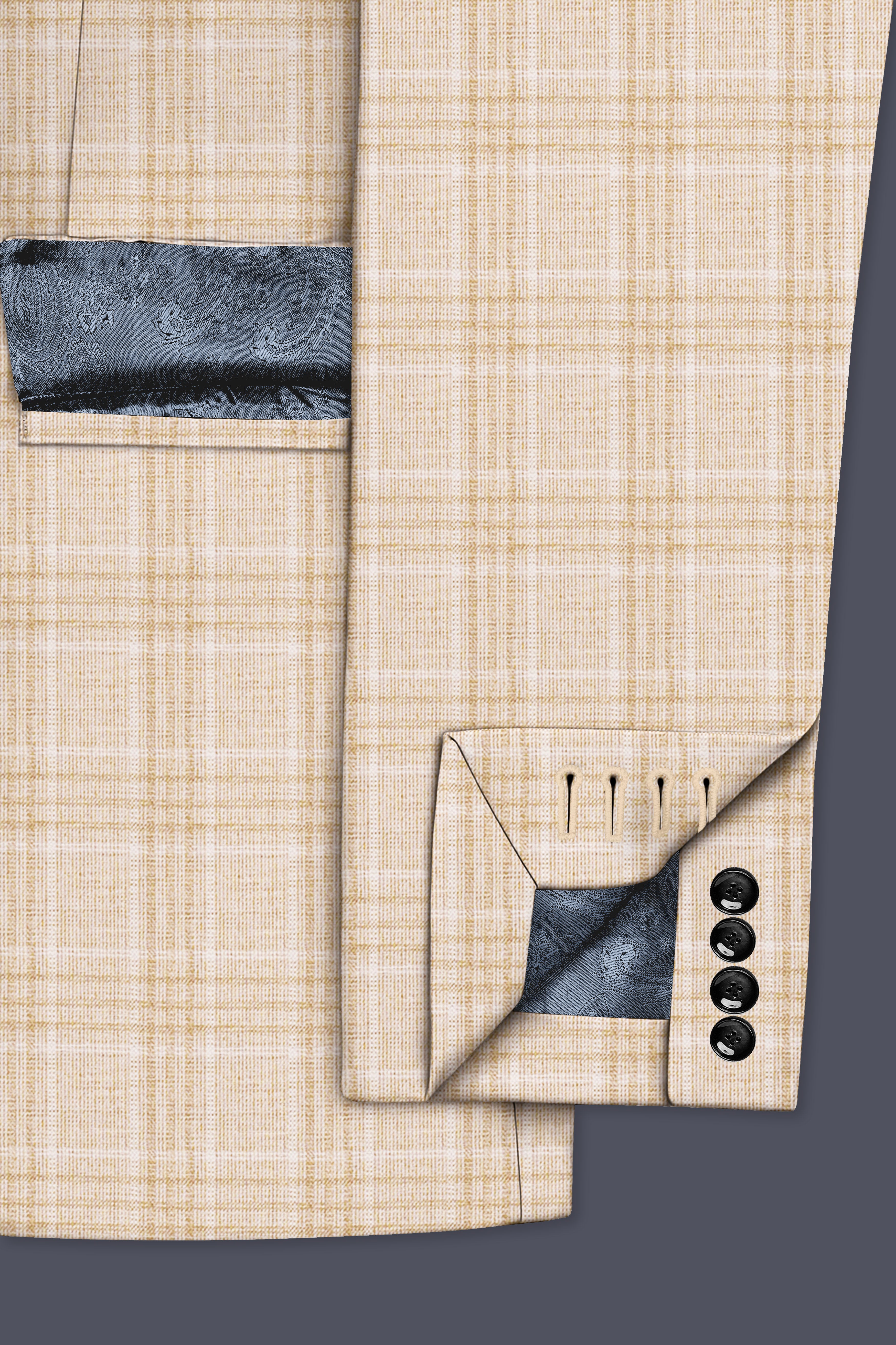 Hampton Beige Wool Rich Plaid Single Breasted Blazer