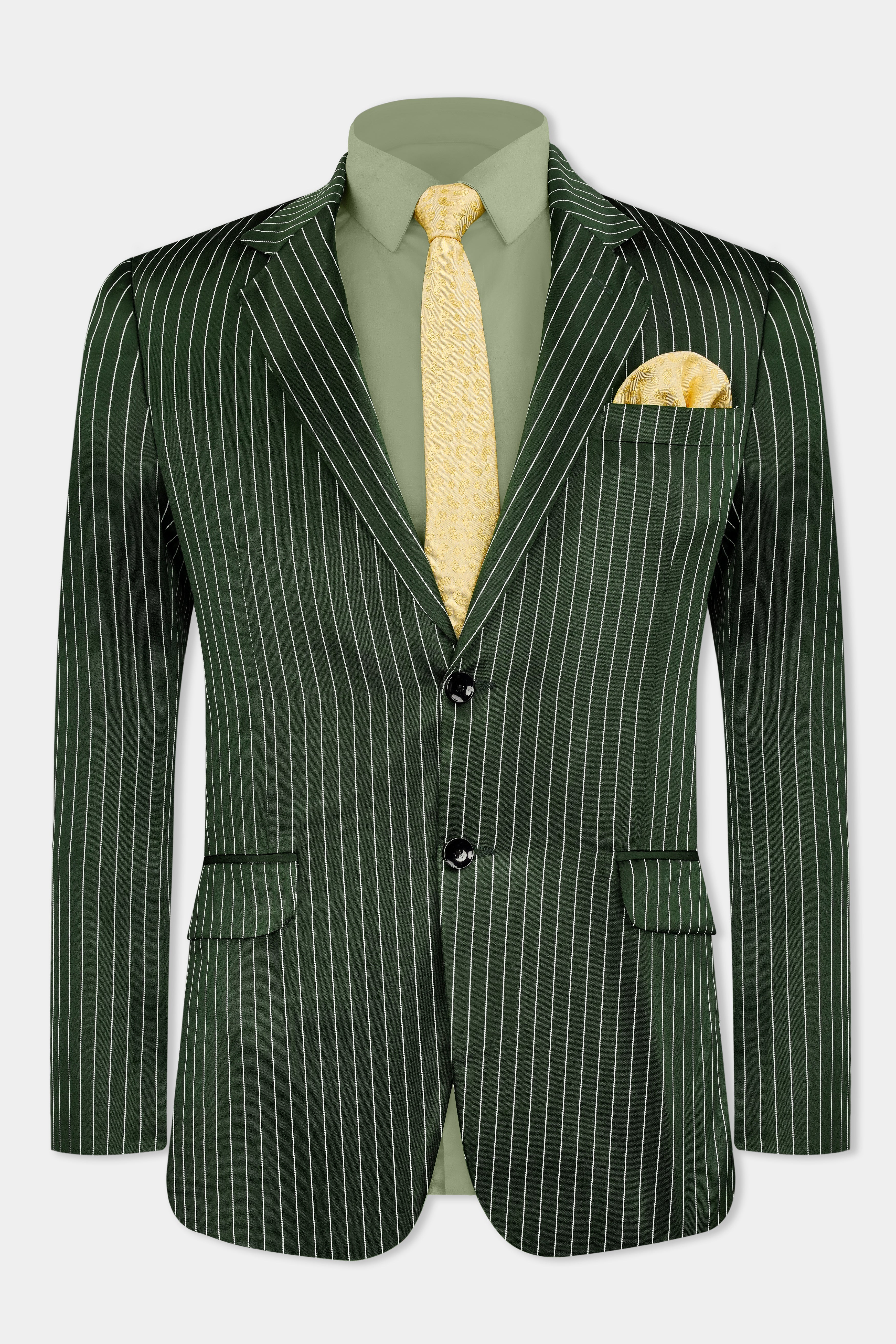 Myrtle Green and White Striped Wool Rich Blazer