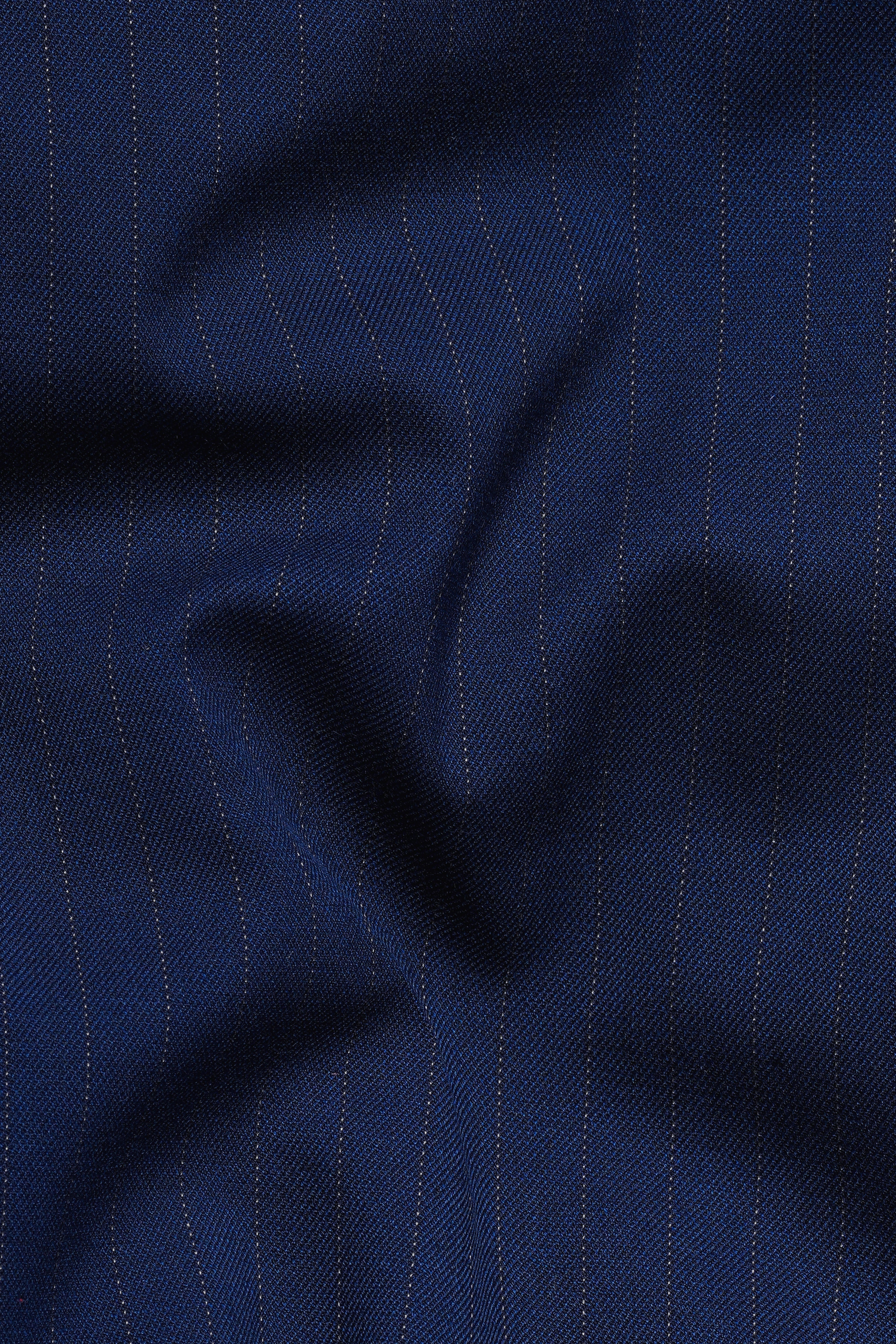 Ebony Clay Blue Striped Wool Rich Bandhgala Blazer