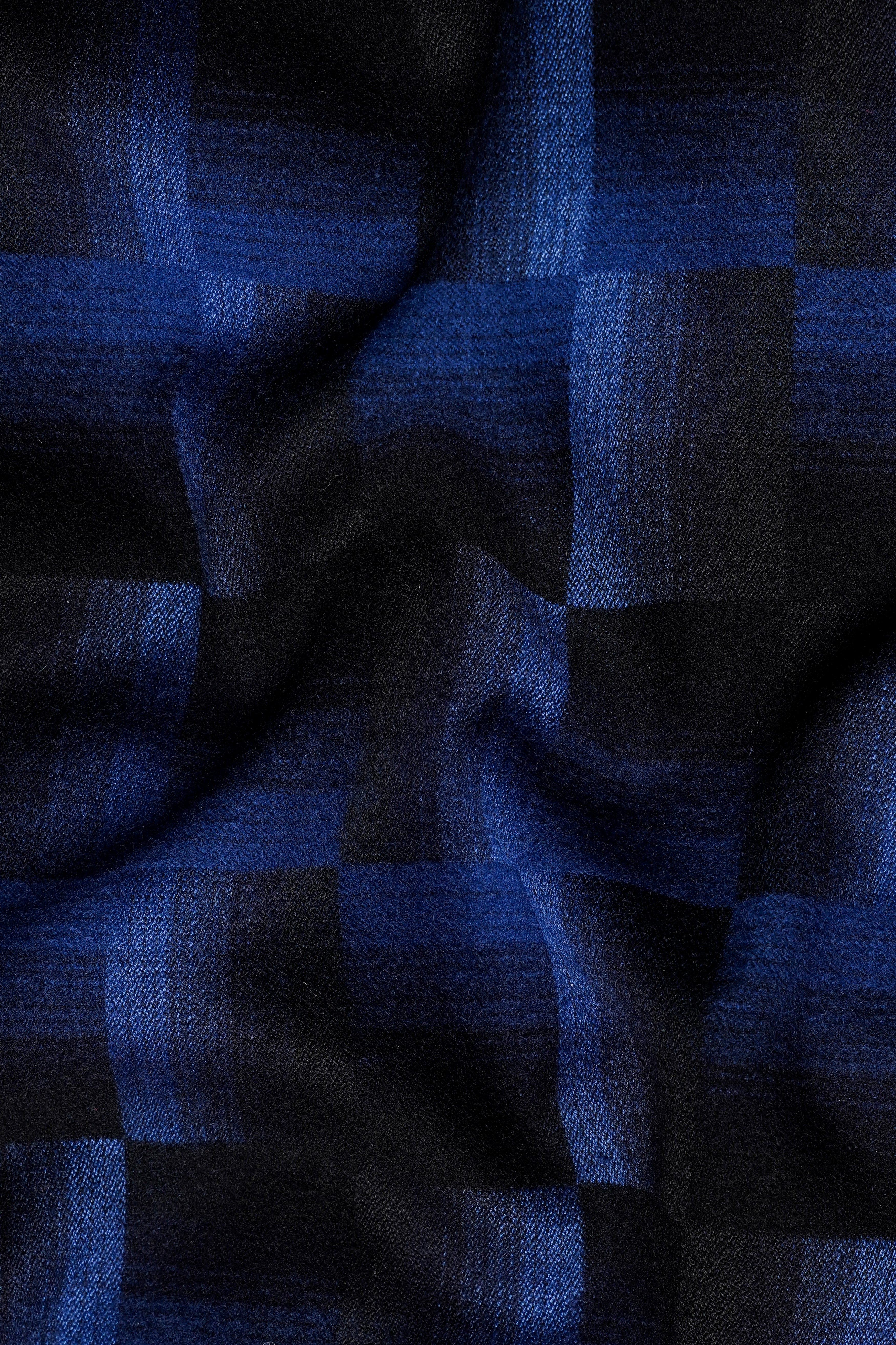 Marine Blue and Black Geometric Pattern Wool Rich Blazer