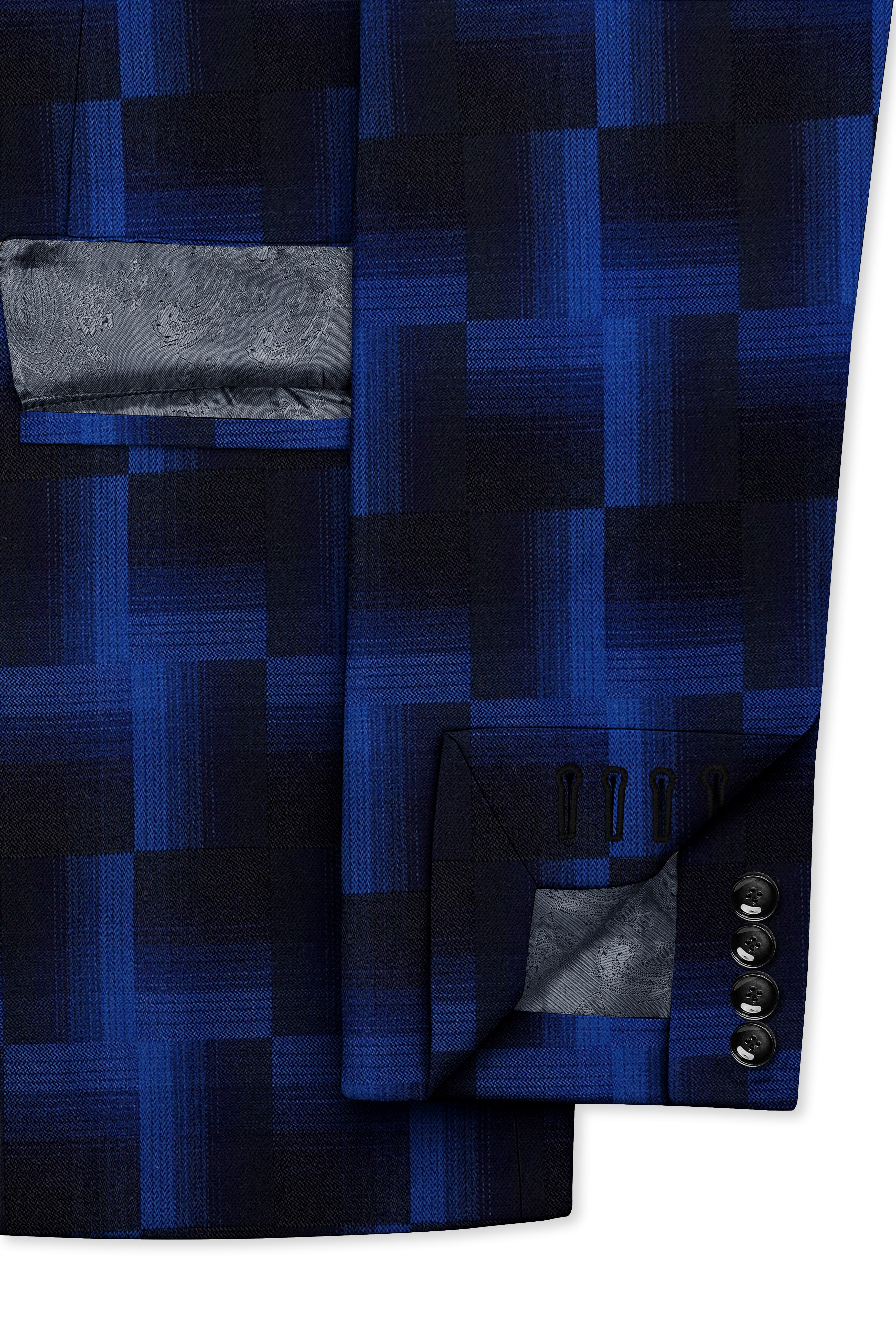 Marine Blue and Black Geometric Pattern Wool Rich Blazer