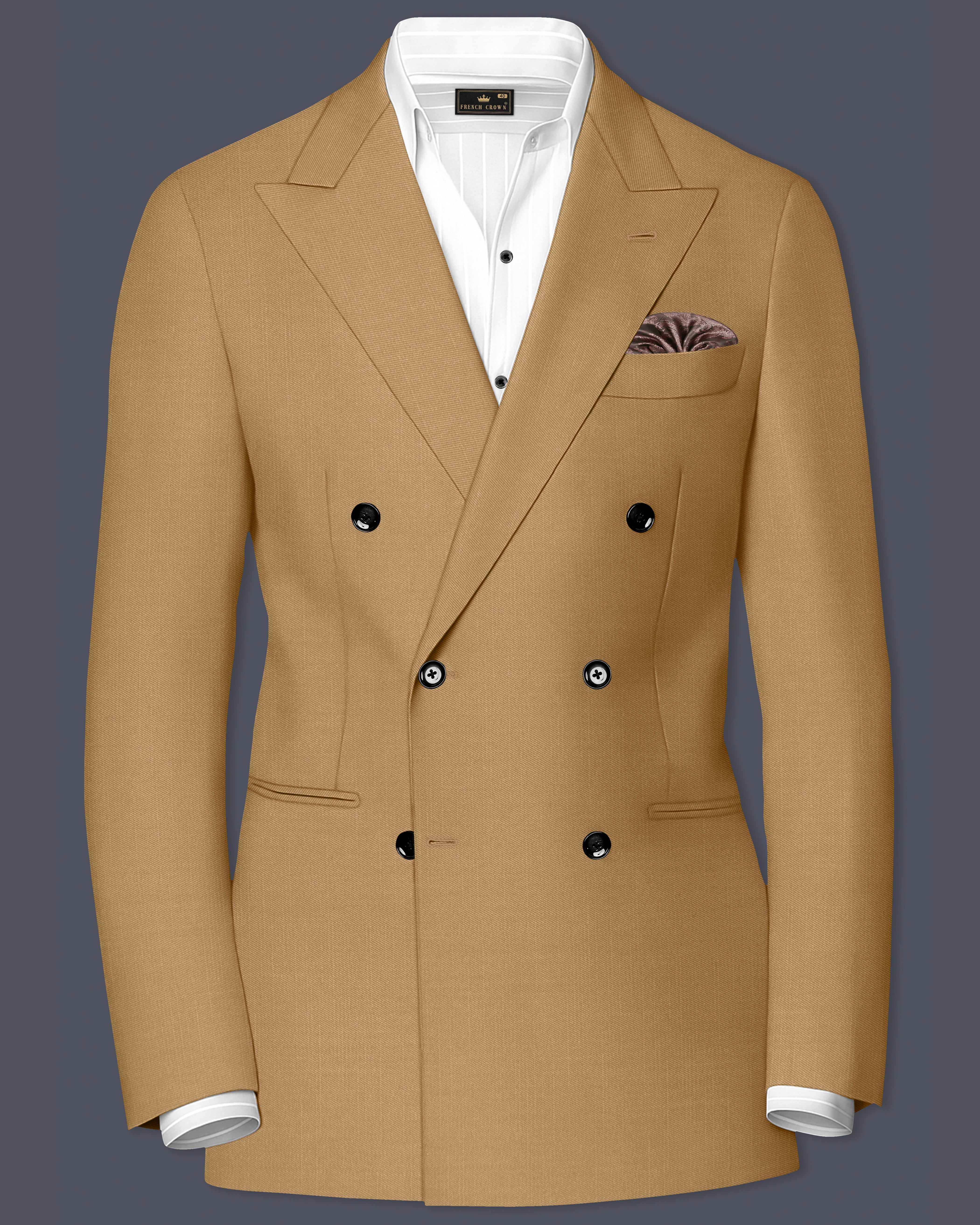 Twine Beige Plain-Solid Premium wool blend Double Breasted Blazer
