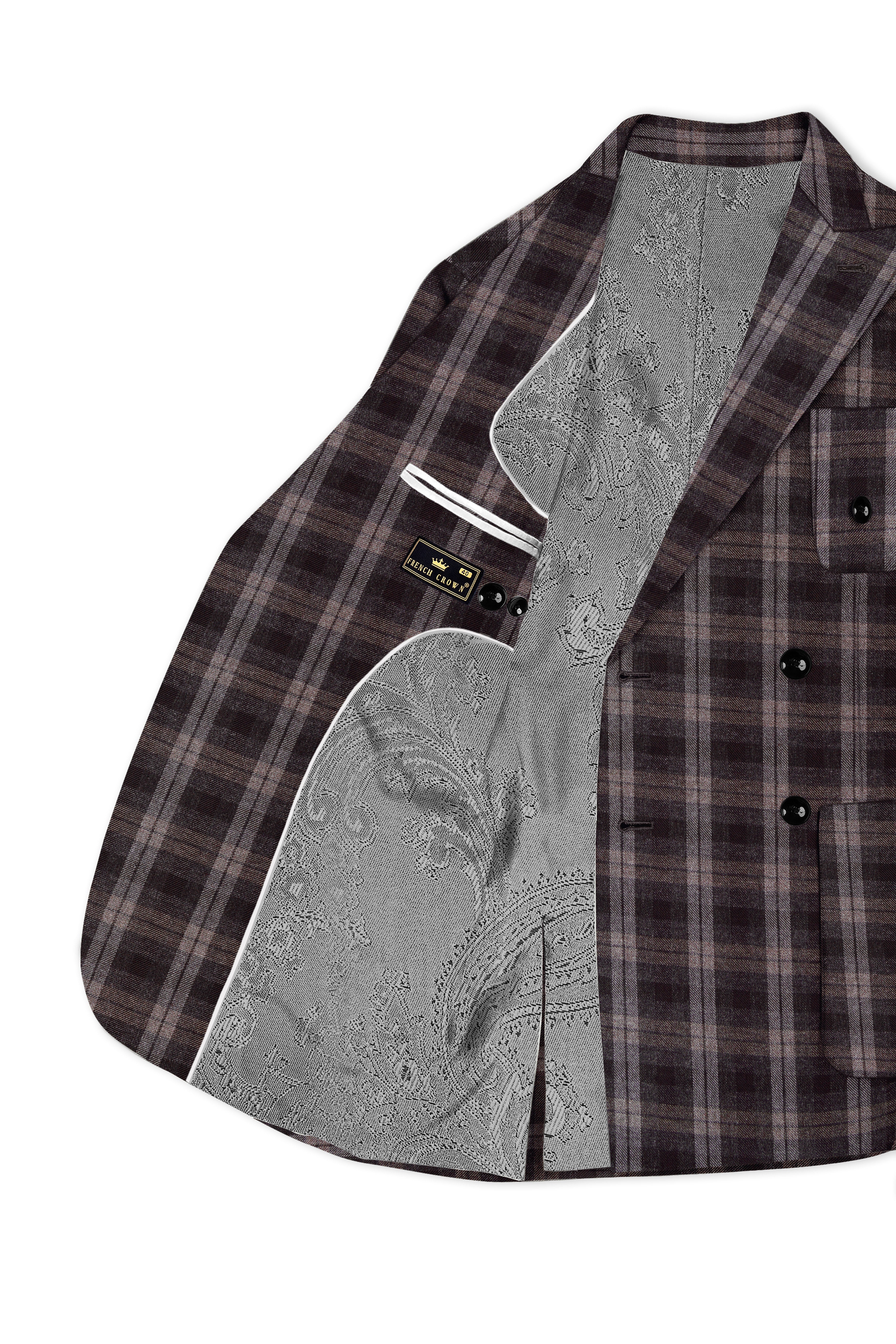 Zeus Black and Concord Gray Plaid Tweed Double Breasted Sports Blazer