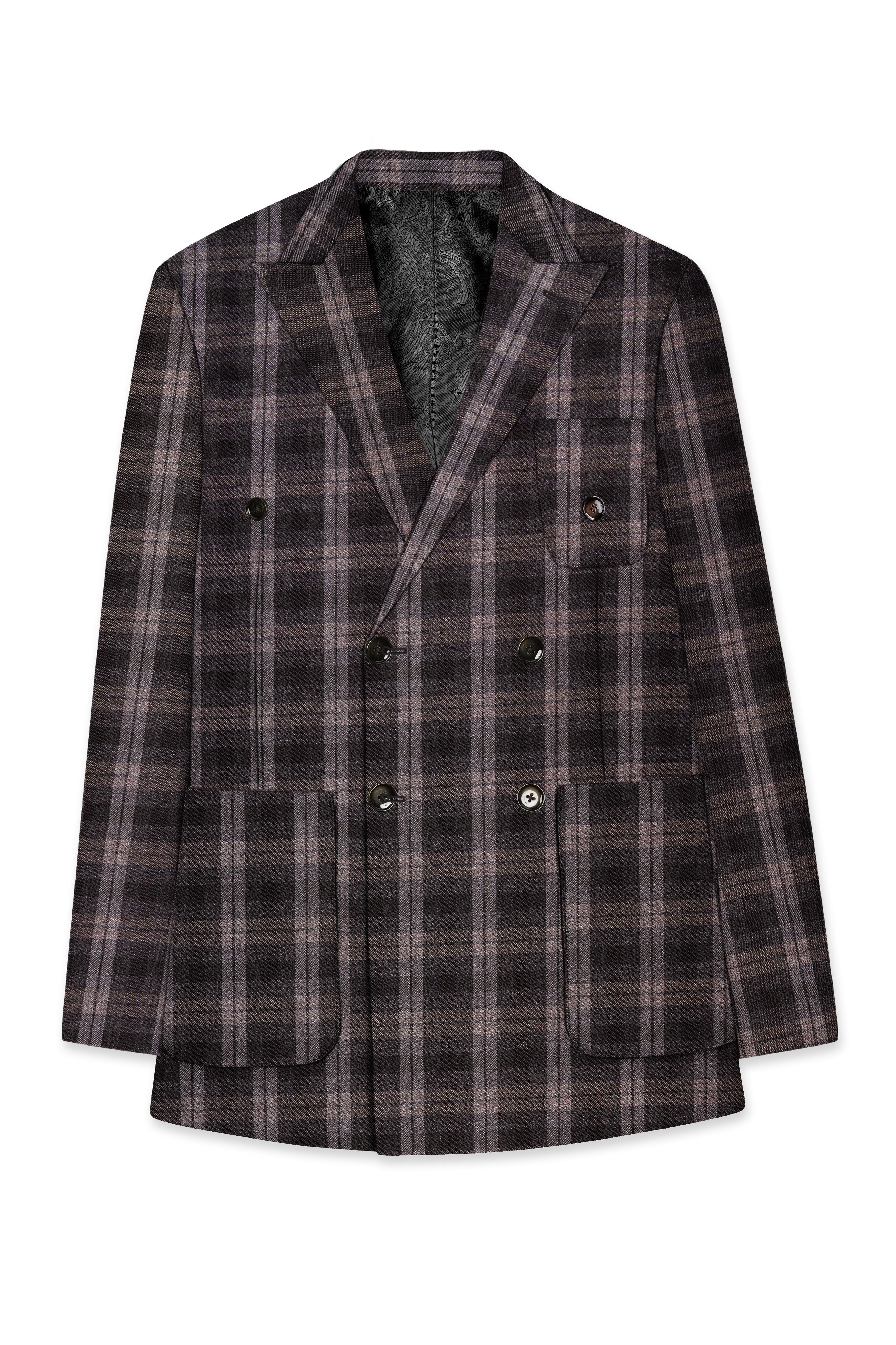 Zeus Black and Concord Gray Plaid Tweed Double Breasted Sports Blazer