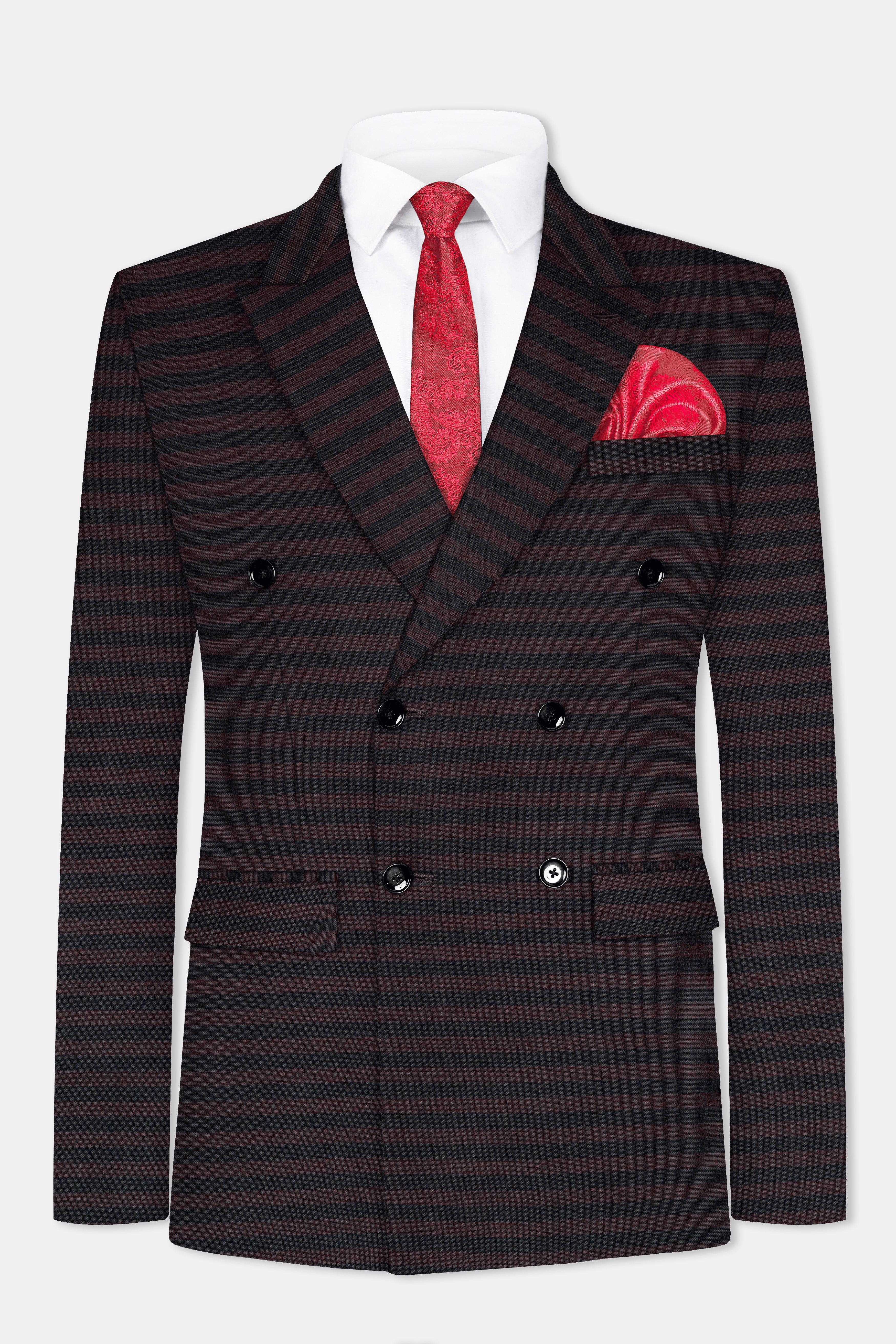 Gondola Brown and Mirage Blue Striped Wool Rich Double Breasted Sports Blazer