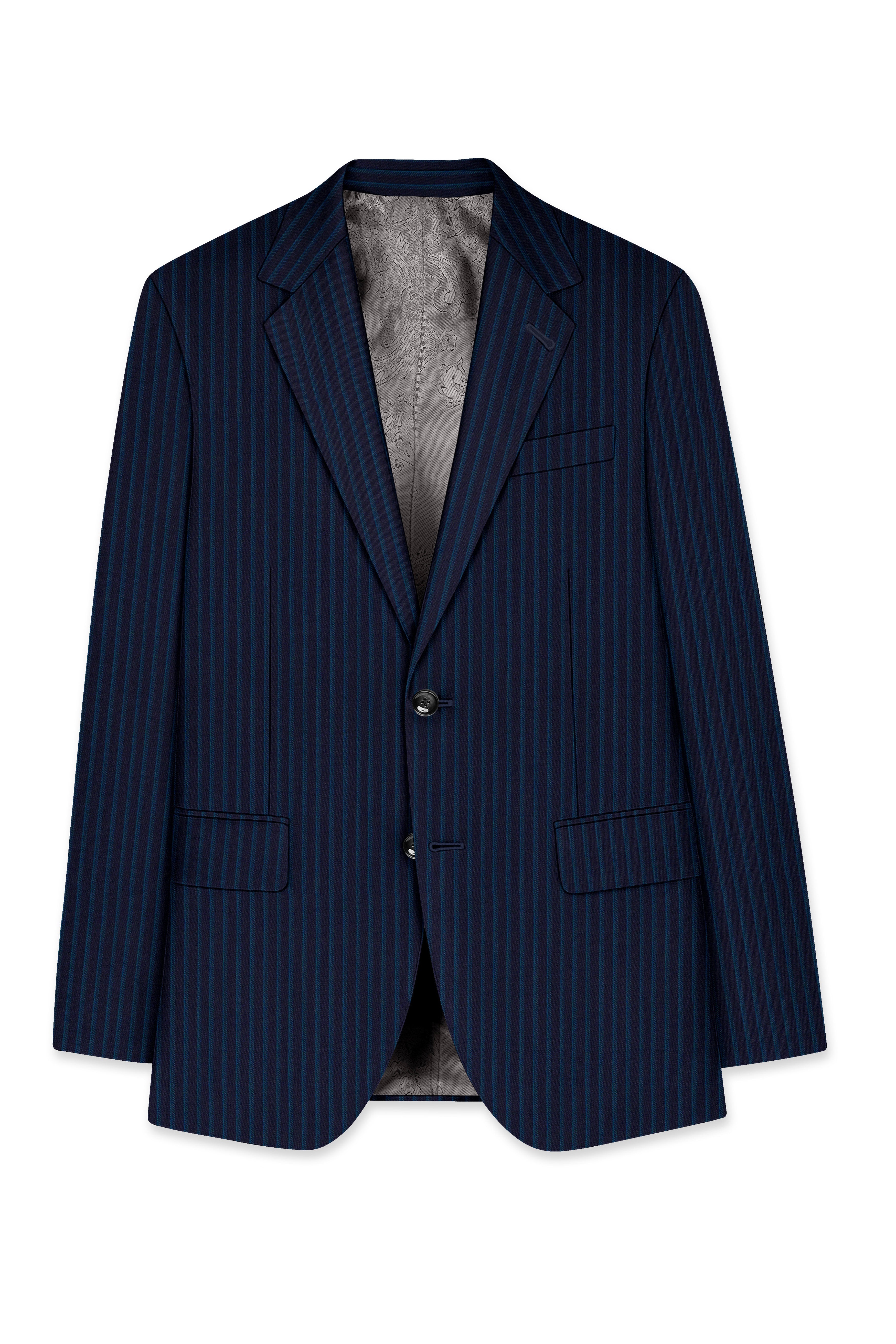 Ebony Blue and Marine Blue Pinstriped Wool Rich Blazer