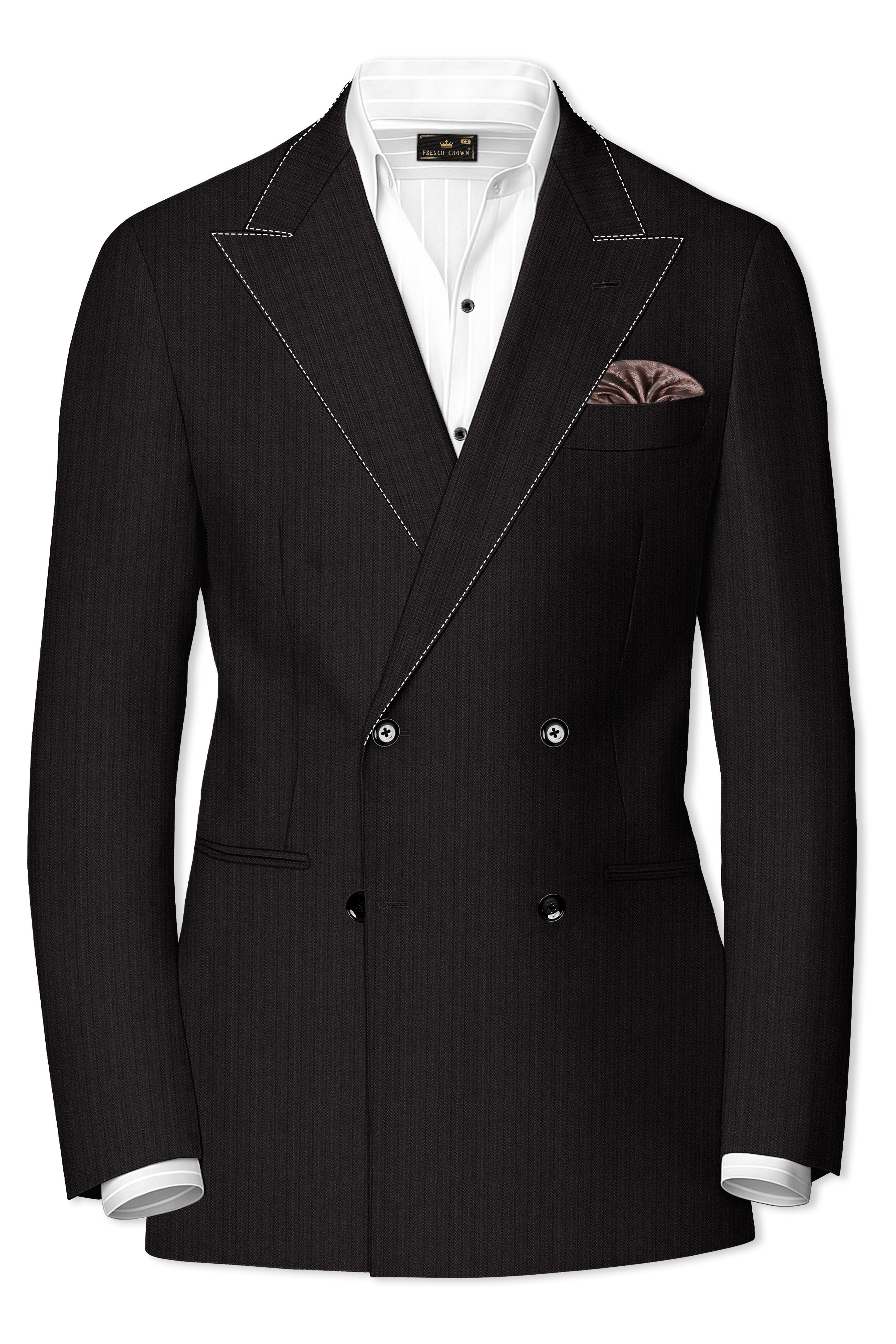 Iridium Gray Hand Stitched Lapels Wool Rich Double Breasted Designer Blazer