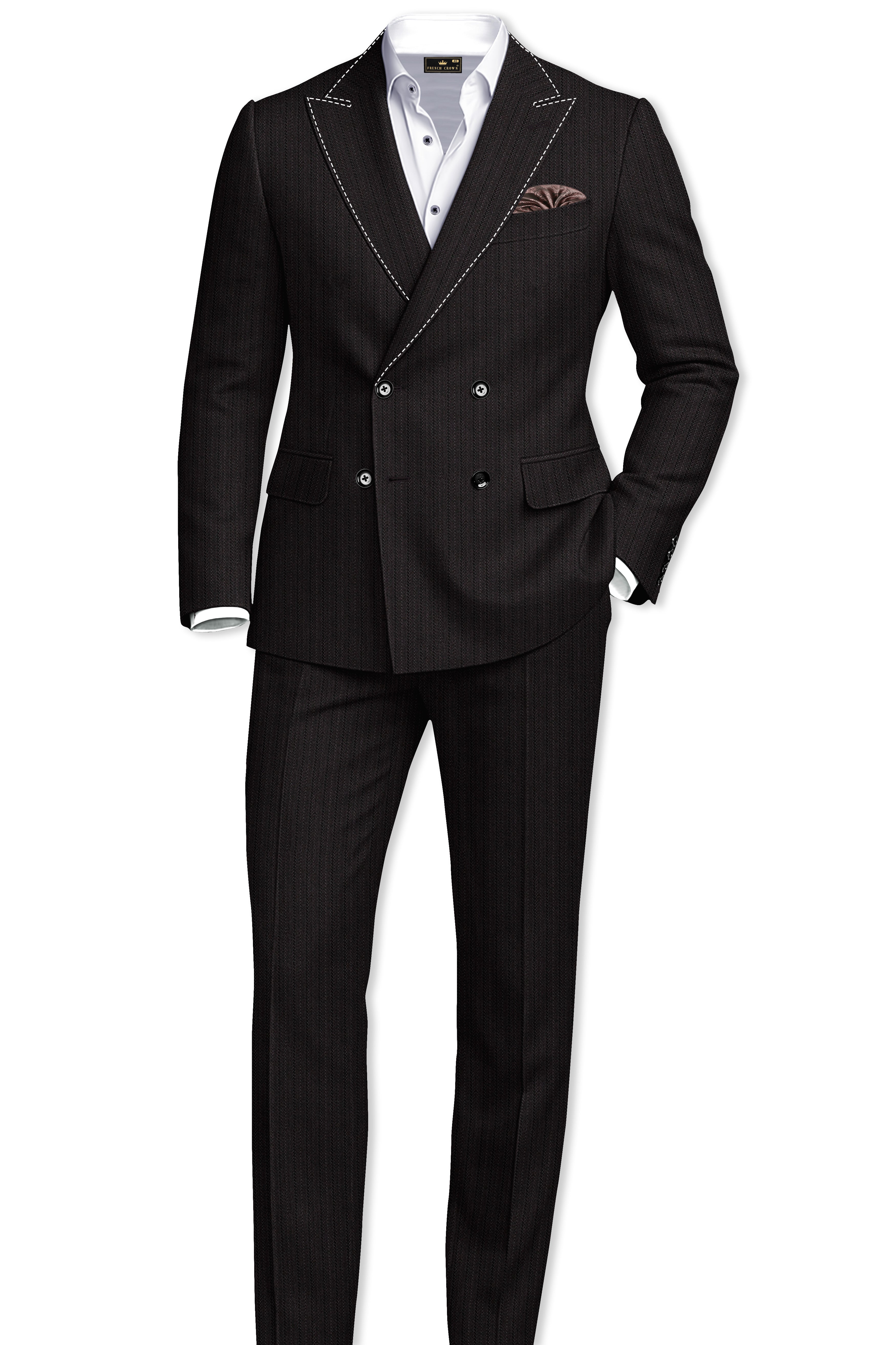 Iridium Gray Hand Stitched Lapels Wool Rich Double Breasted Designer Blazer