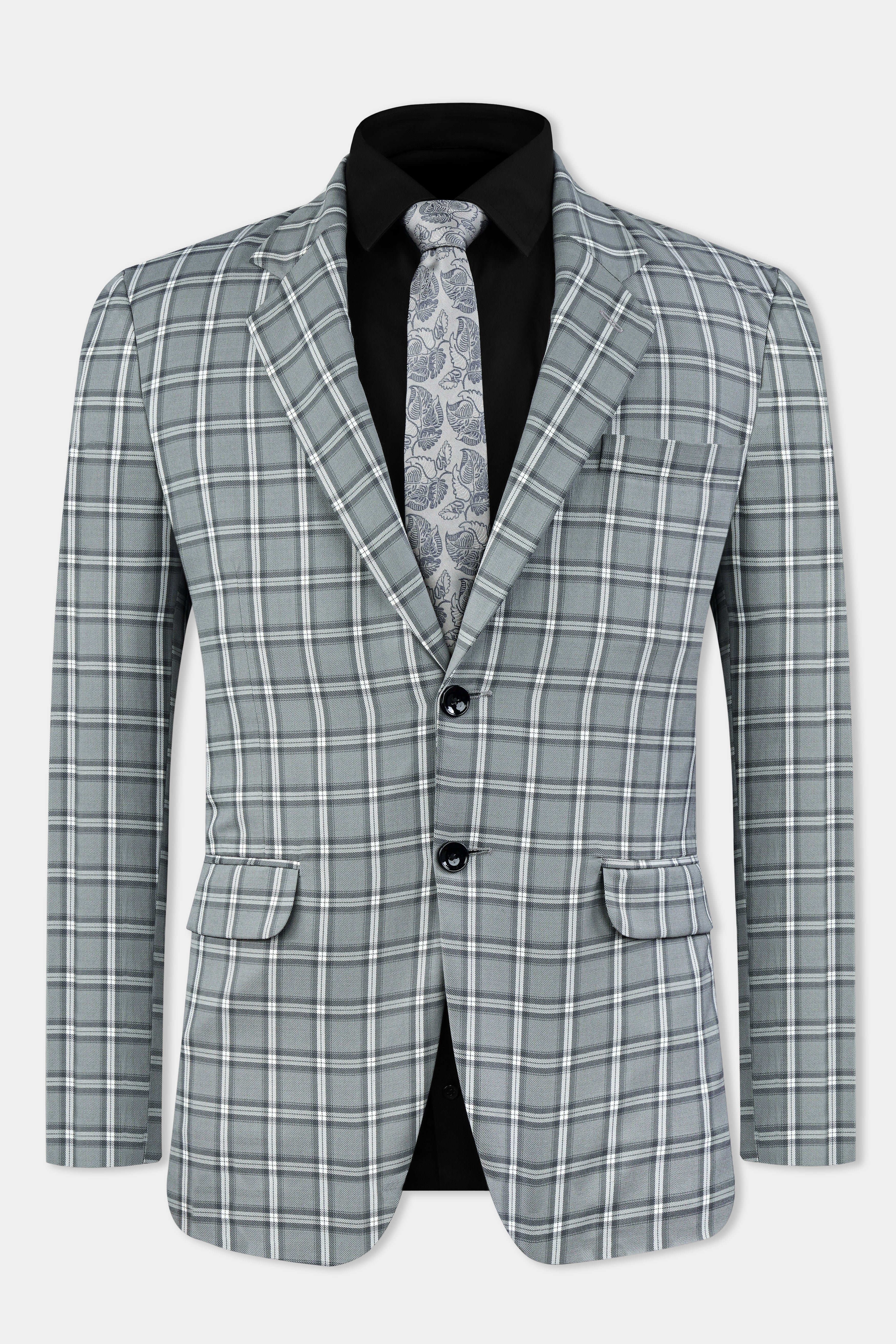 Pewter Gray and White Windowpane Wool Rich Blazer BL3134-SB-36, BL3134-SB-38, BL3134-SB-40, BL3134-SB-42, BL3134-SB-44, BL3134-SB-46, BL3134-SB-48, BL3134-SB-50, BL3134-SB-52, BL3134-SB-54, BL3134-SB-56, BL3134-SB-58, BL3134-SB-60