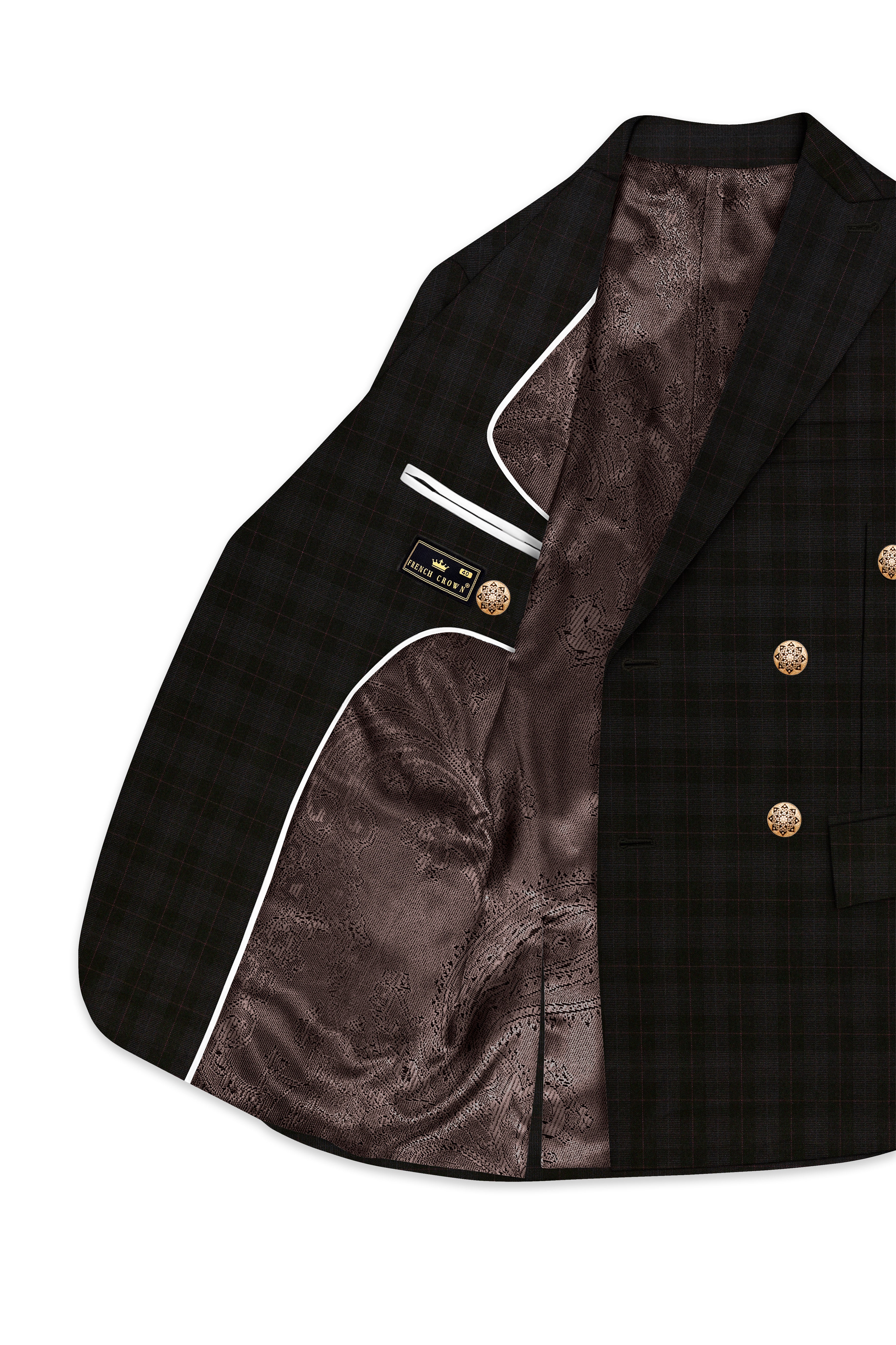 Onyx Black Subtle Plaid Wool rich Double Breasted Blazer