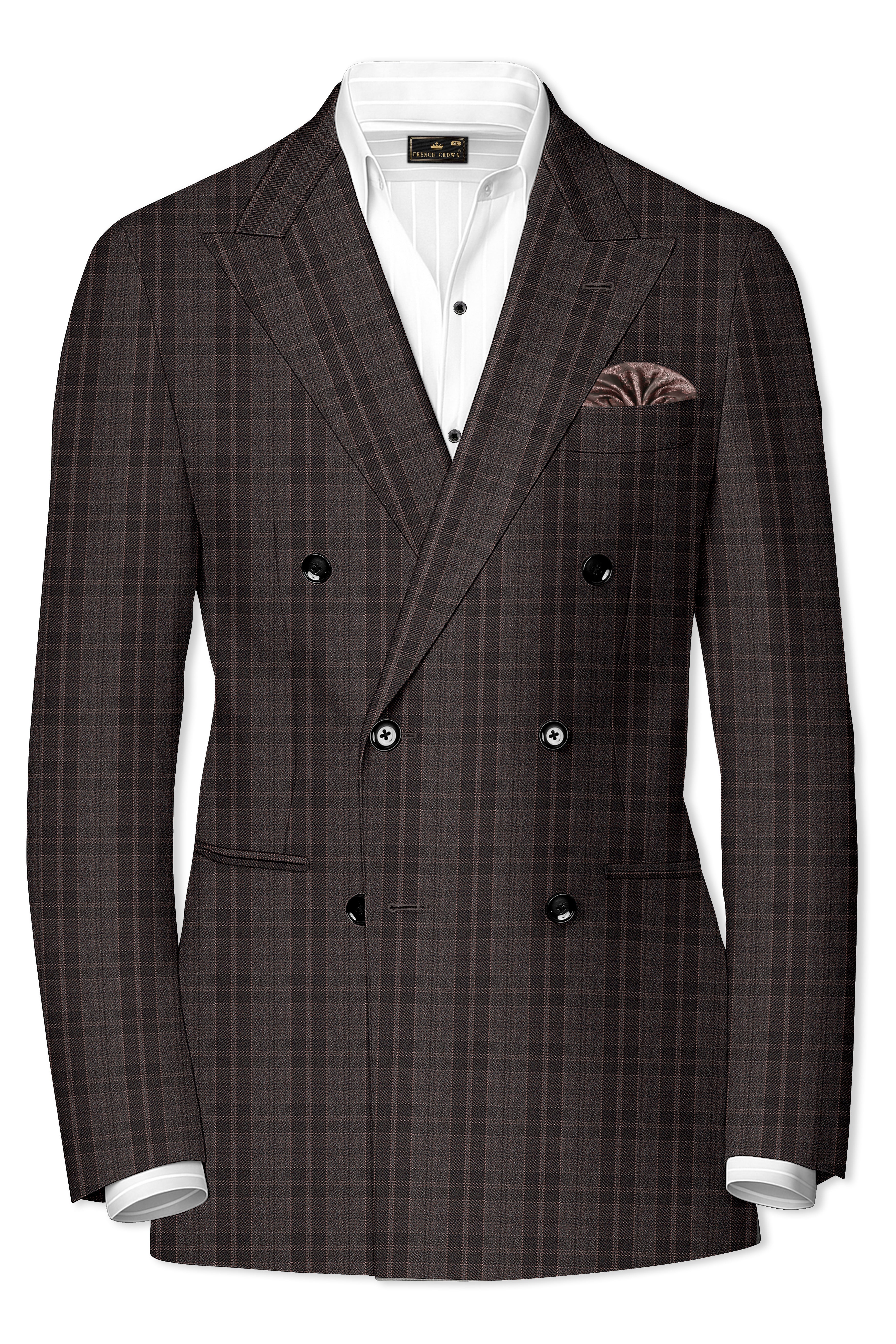 Thunder Brown Plaid Tweed Double Breasted Blazer