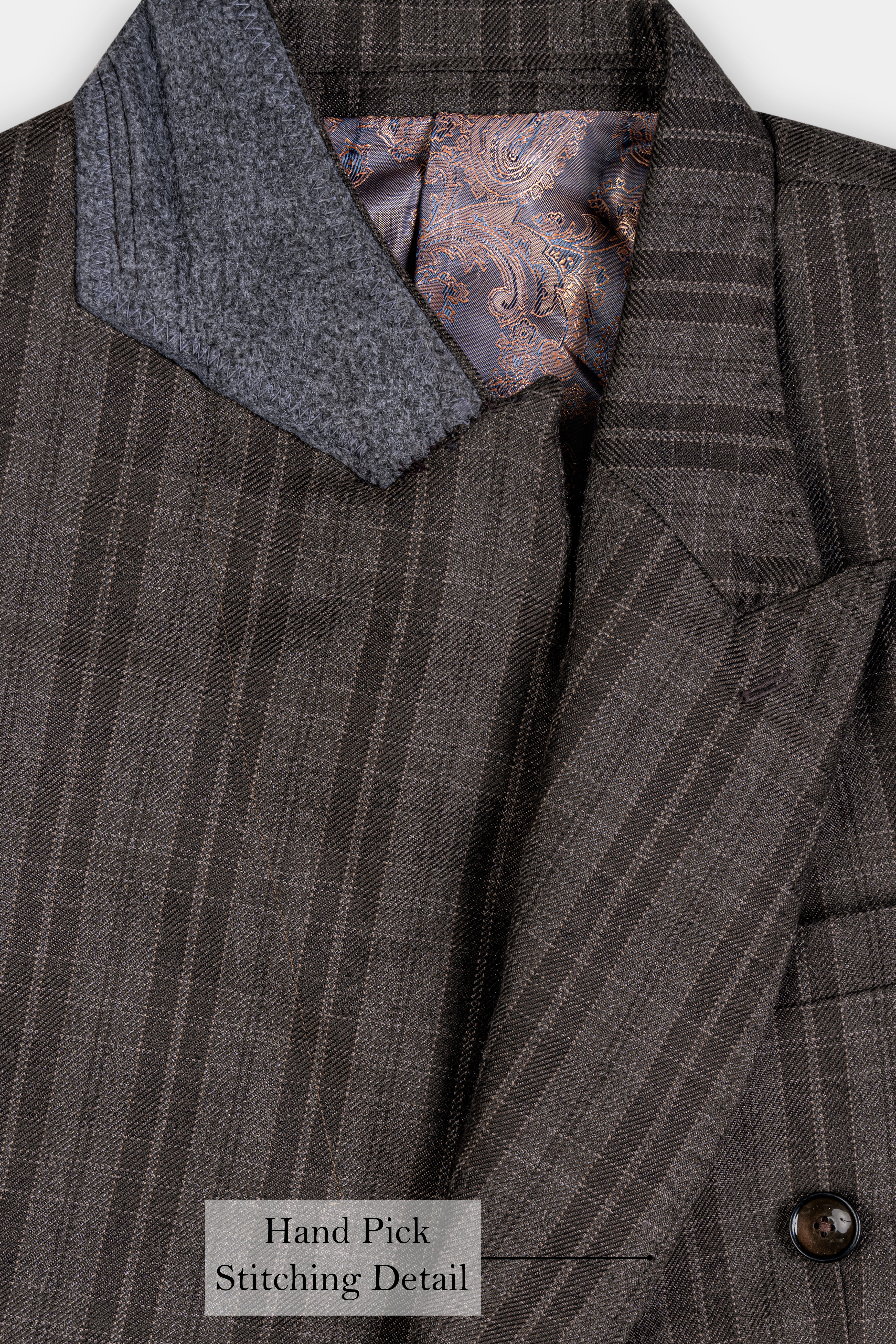 Thunder Brown Plaid Tweed Double Breasted Blazer
