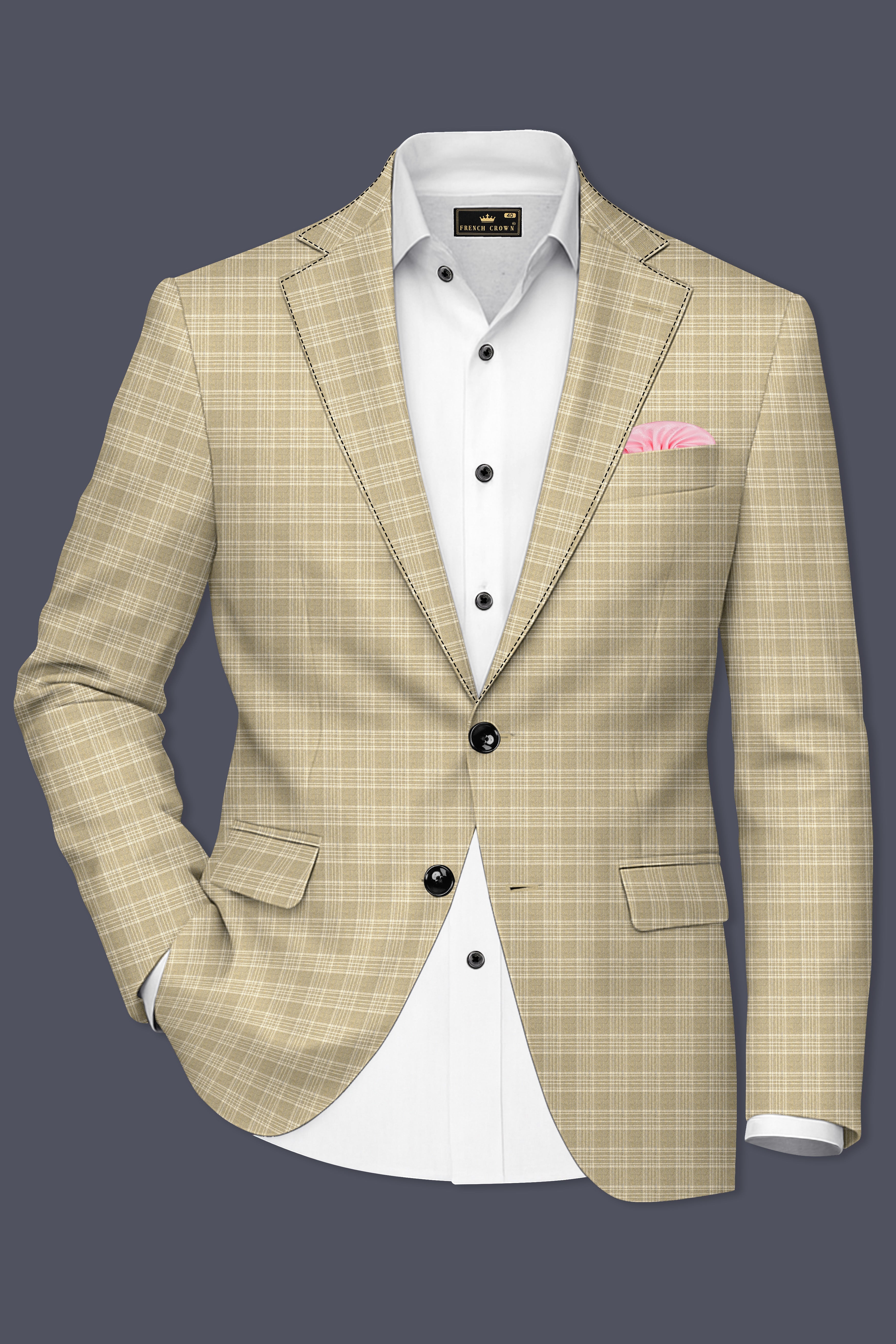 Oyster Brown Plaid Wool Rich Blazer