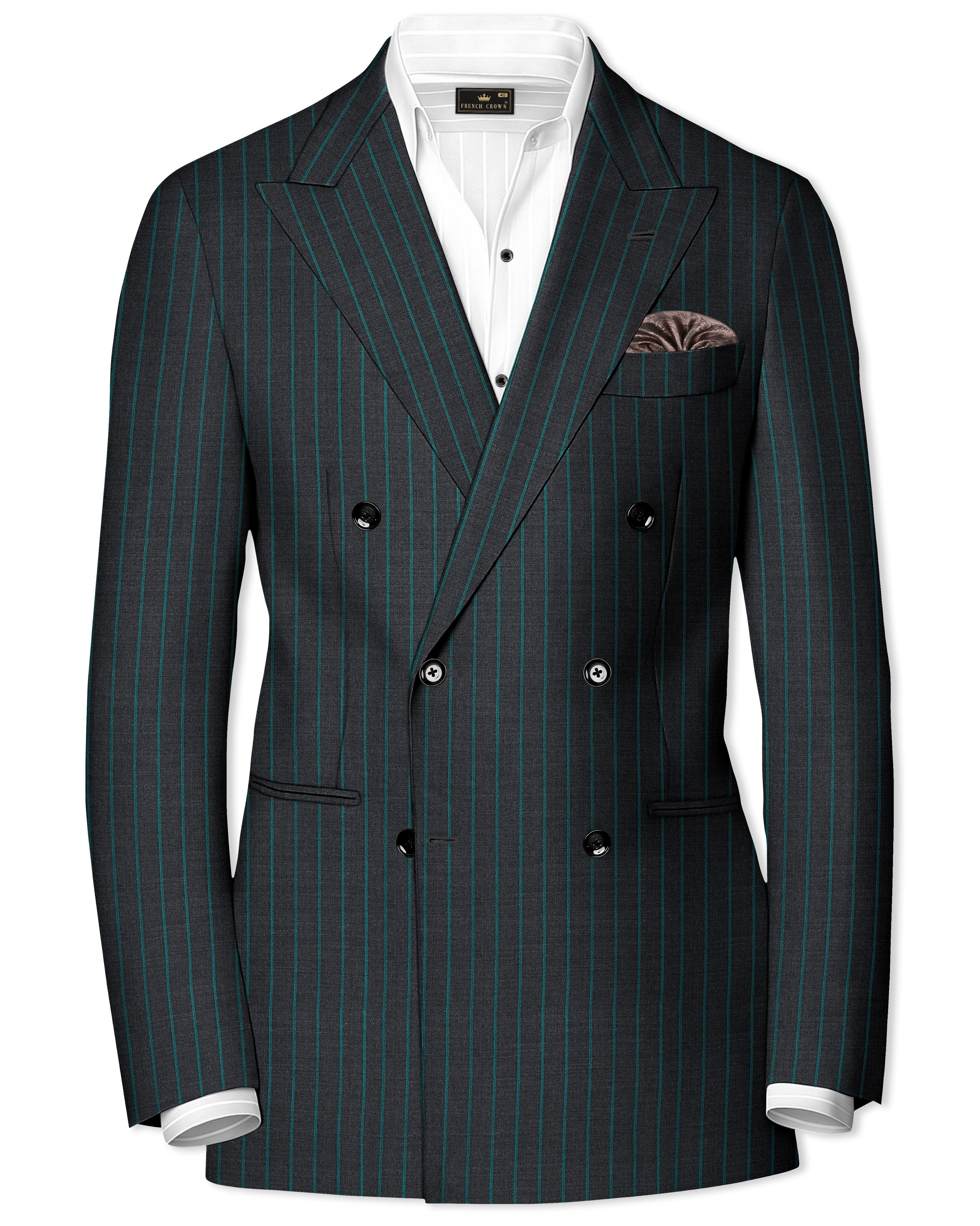 Gravel Gray and Lagoon Blue Stripes Premium Wool Blend Double