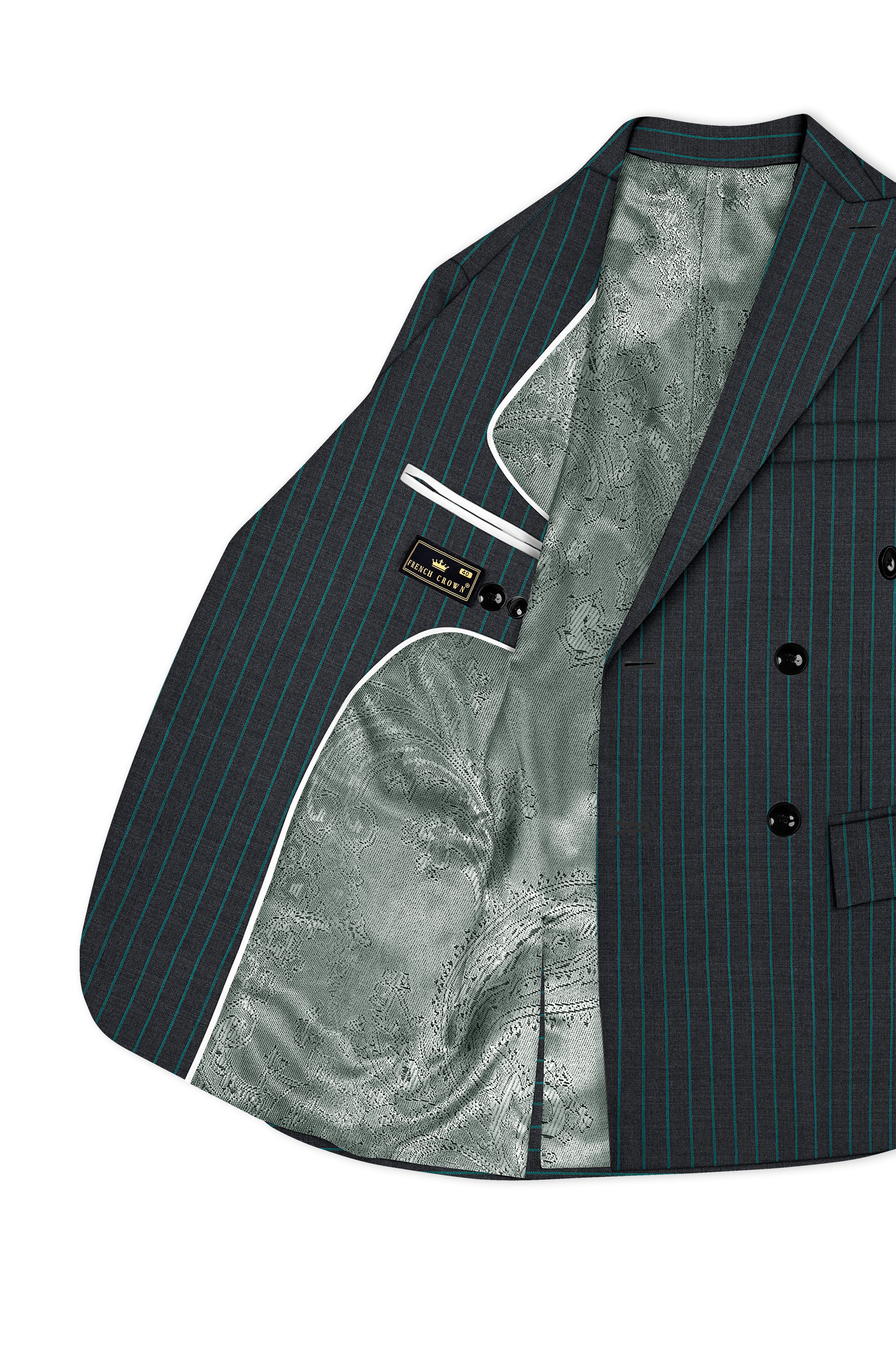 Gravel Gray and Lagoon Blue Striped Wool Rich Double Breasted Blazer