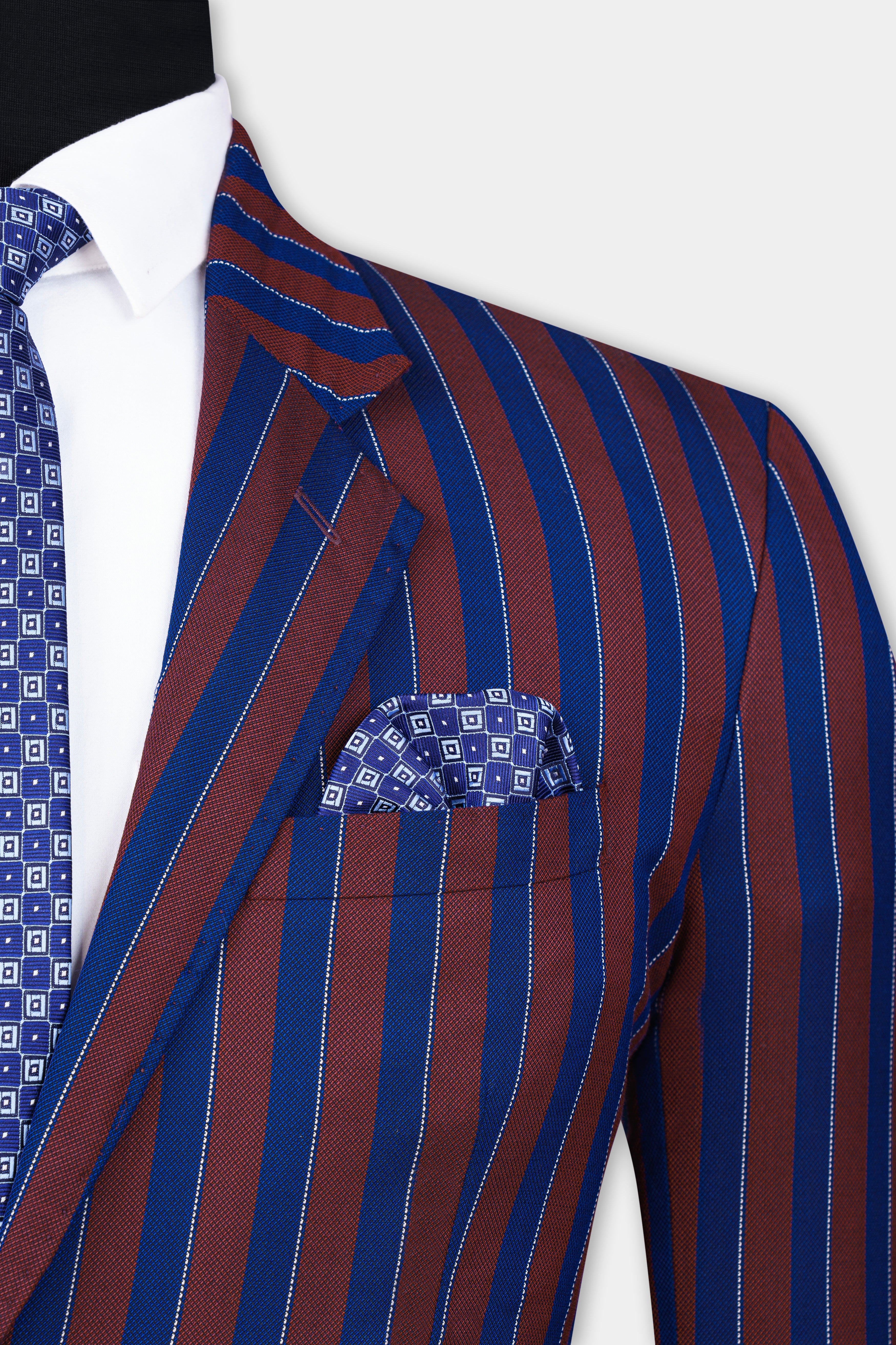 Espresso Red and Downriver Blue Striped Wool Rich Blazer