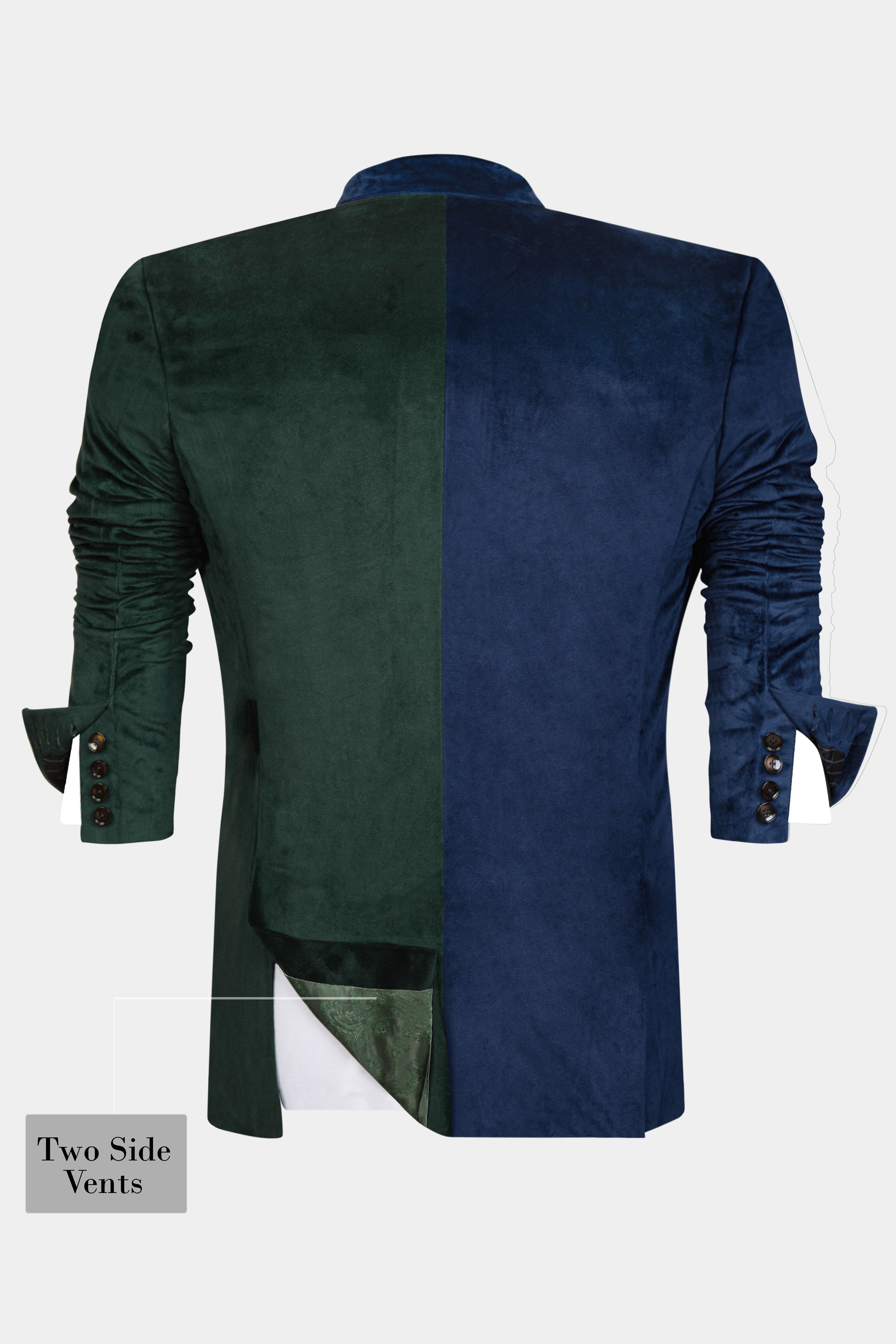 Downriver Blue and Green Velvet Designer Blazer with Belt Closure