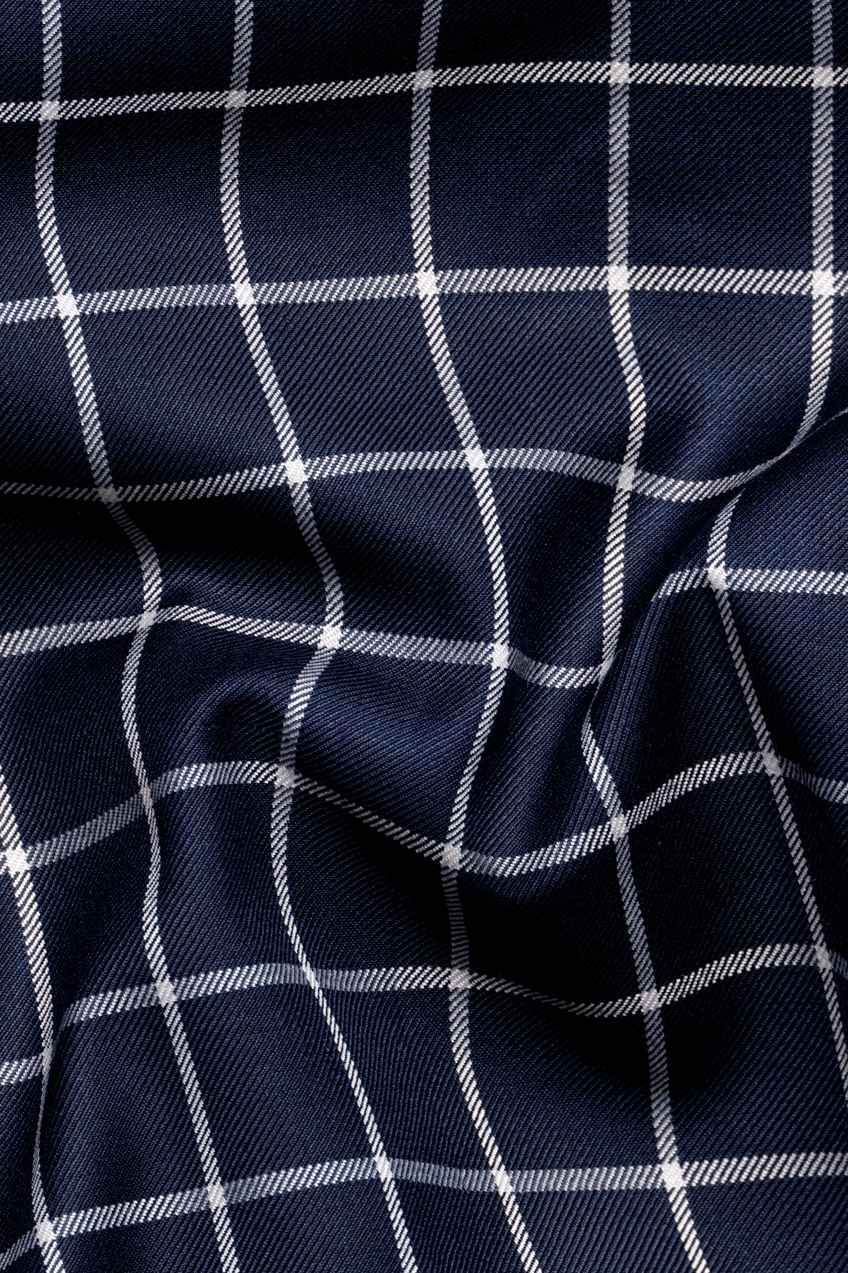 Admiral Blue and White Windowpane Wool Rich Cross Placket Bandhgala Blazer