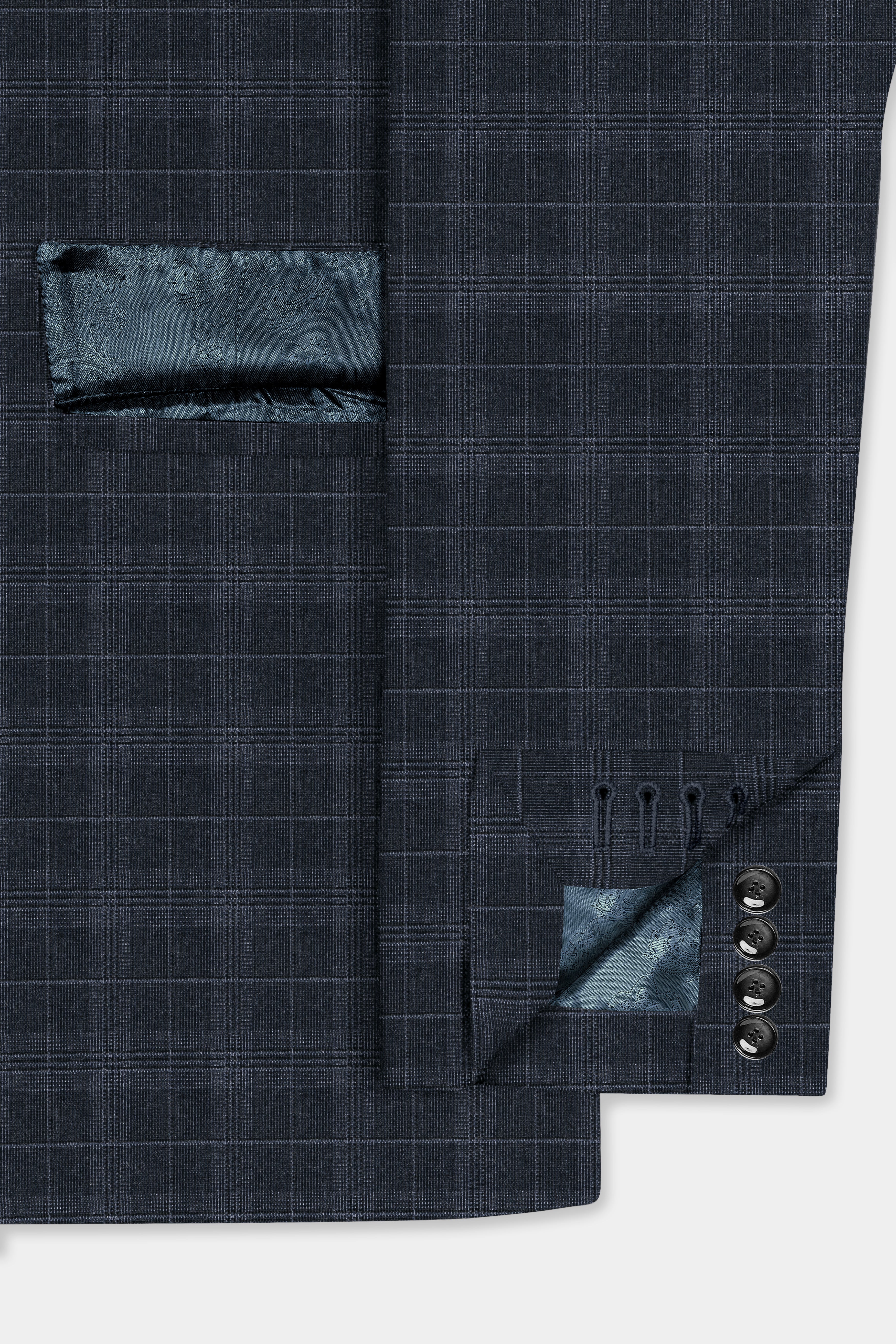 Iridium Dark Gray With Mobster Gray Plaid Wool Rich Double Breasted Blazer