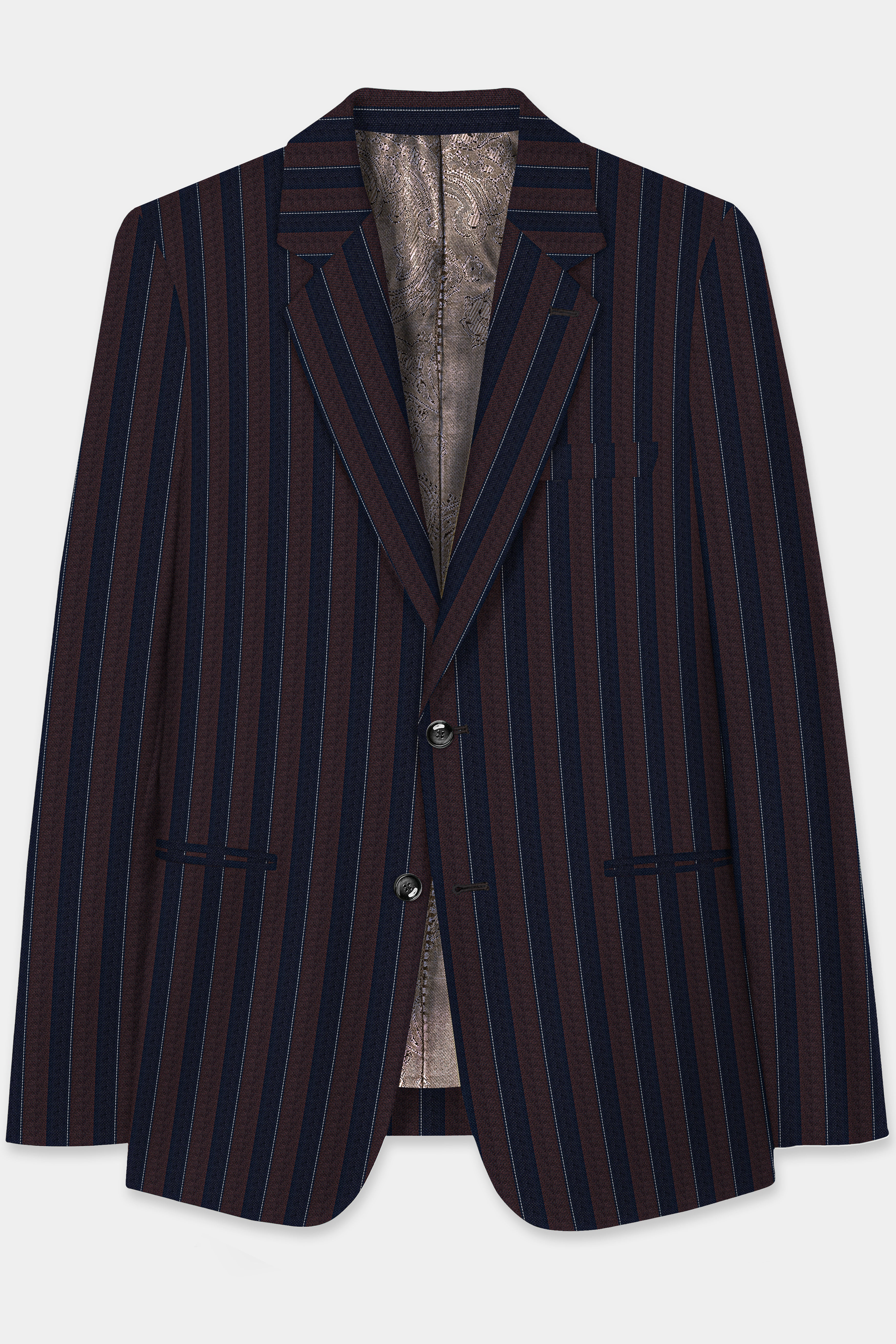 Bistre Brown and Admiral Blue Striped Wool Rich Blazer